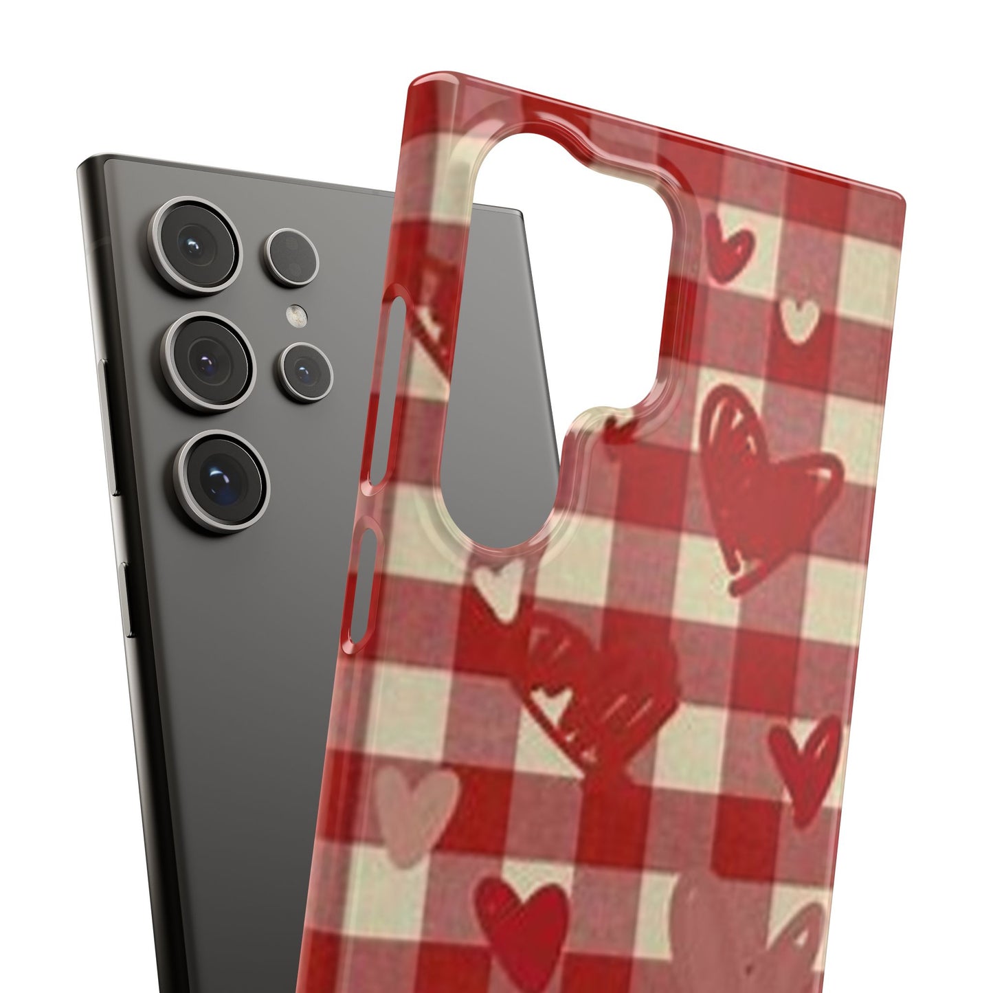 red plaid hearts phone case