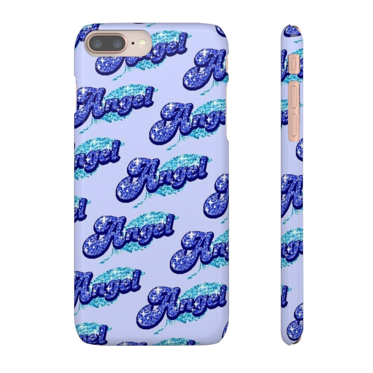 blue 'ANGEL' bubble lettering phone case