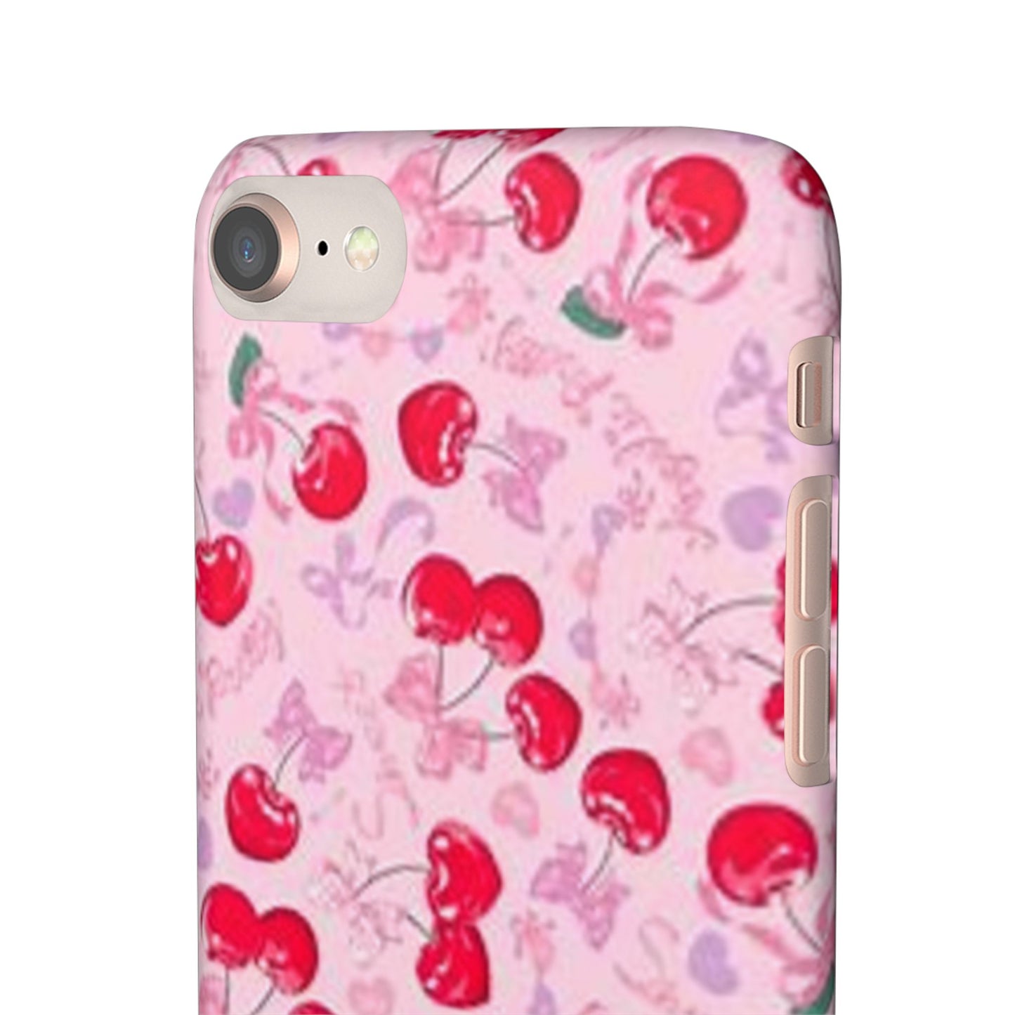 pink bow tied cherry pattern phone case