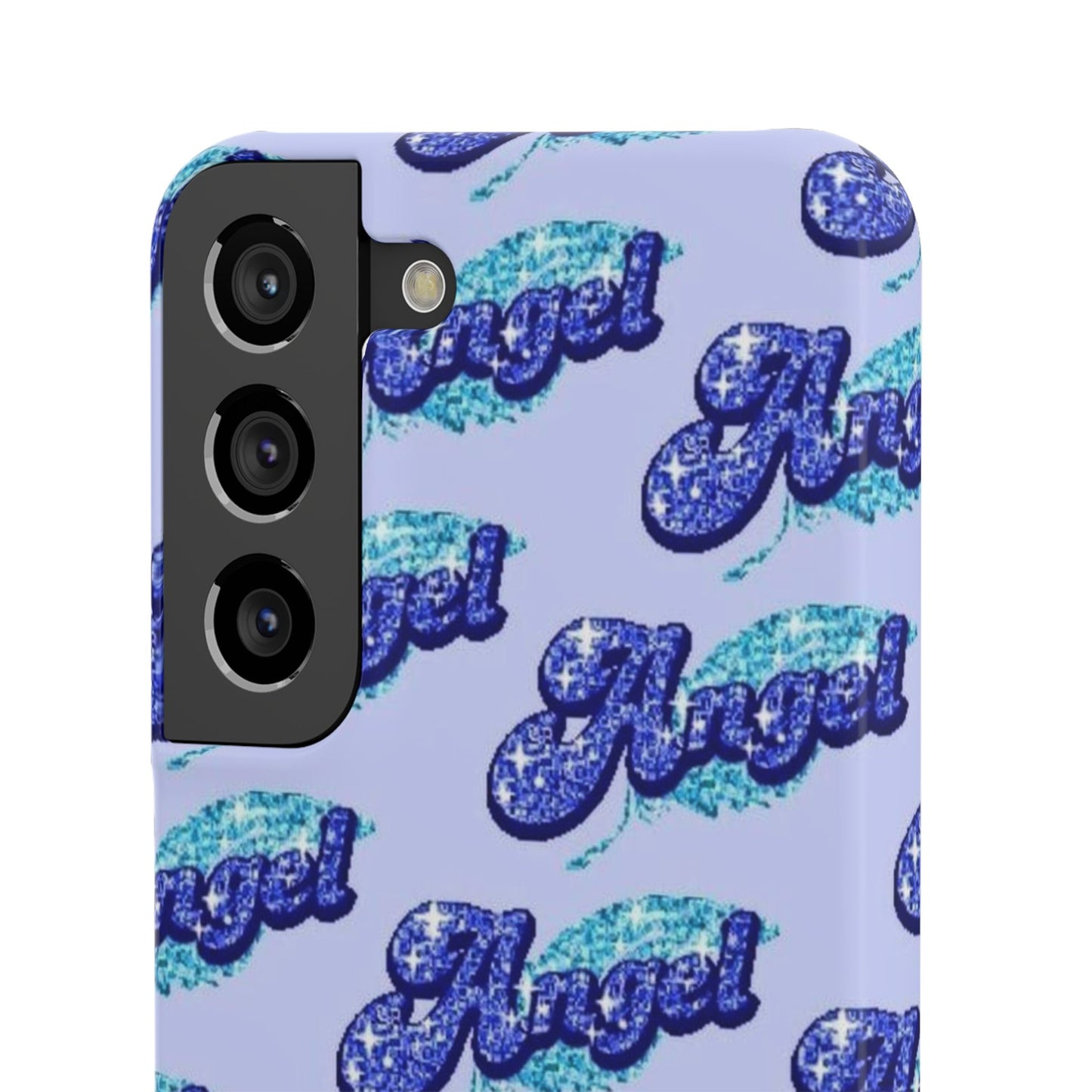 blue 'ANGEL' bubble lettering phone case