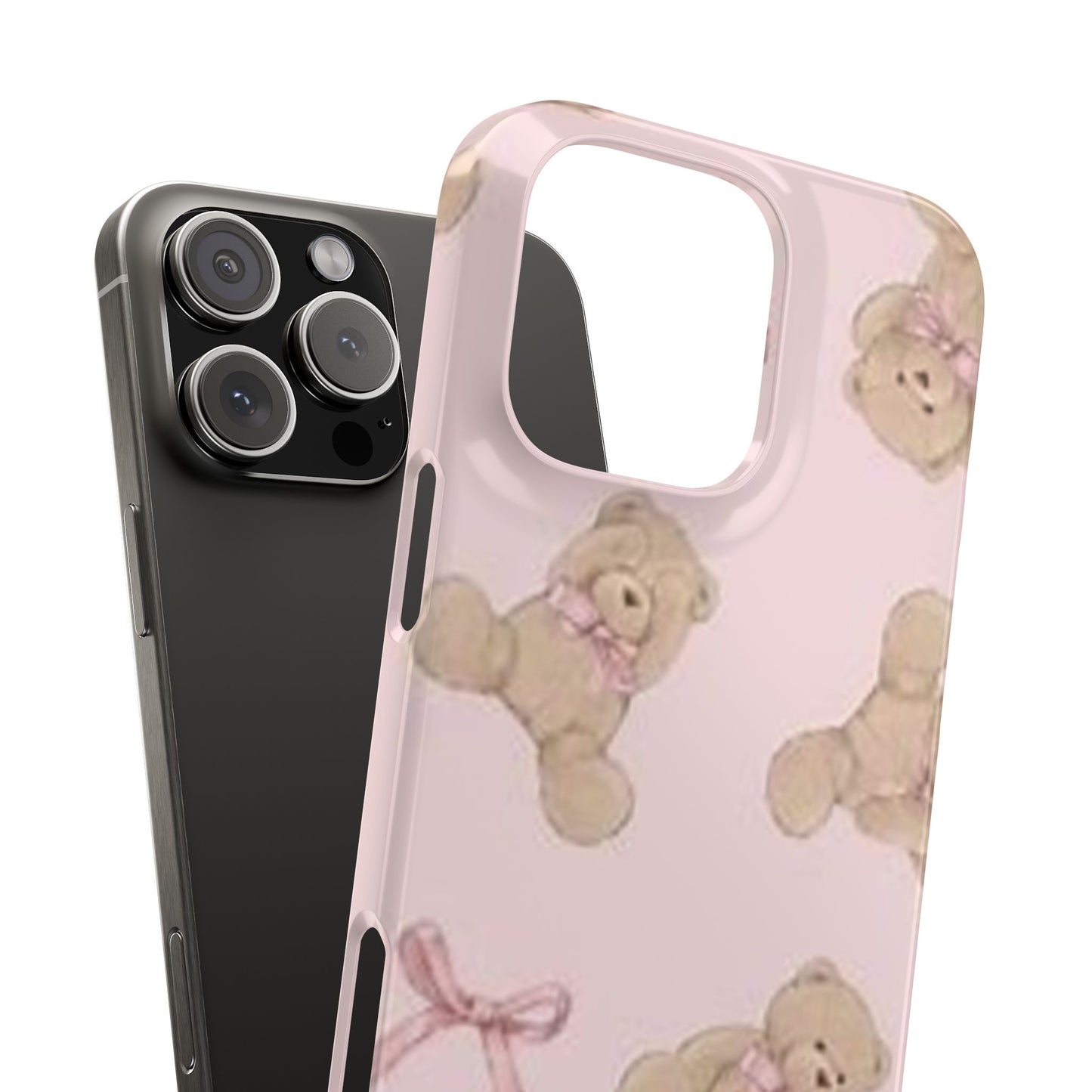 pink background teddy bear phone case