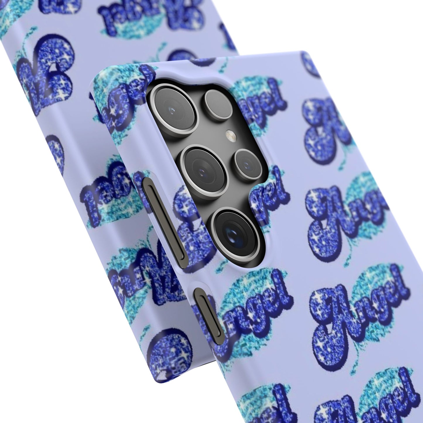 blue 'ANGEL' bubble lettering phone case