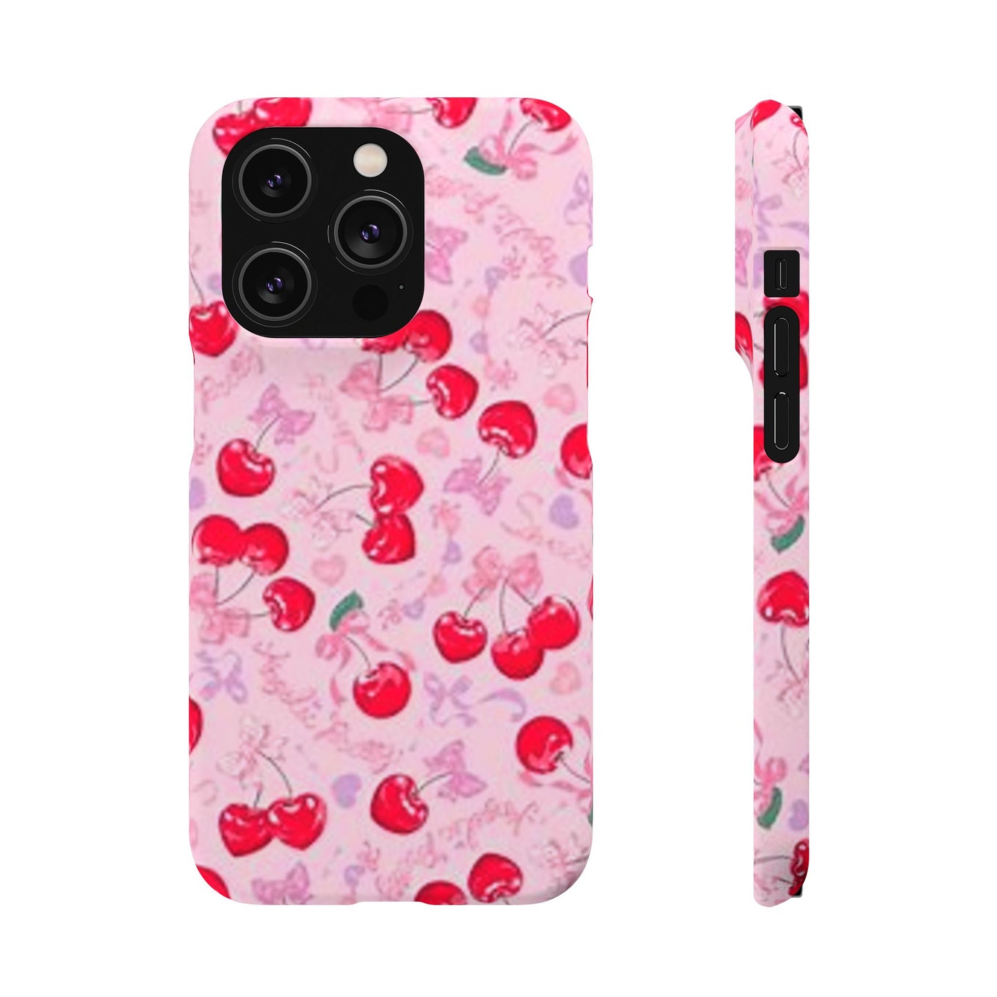 pink bow tied cherry pattern phone case