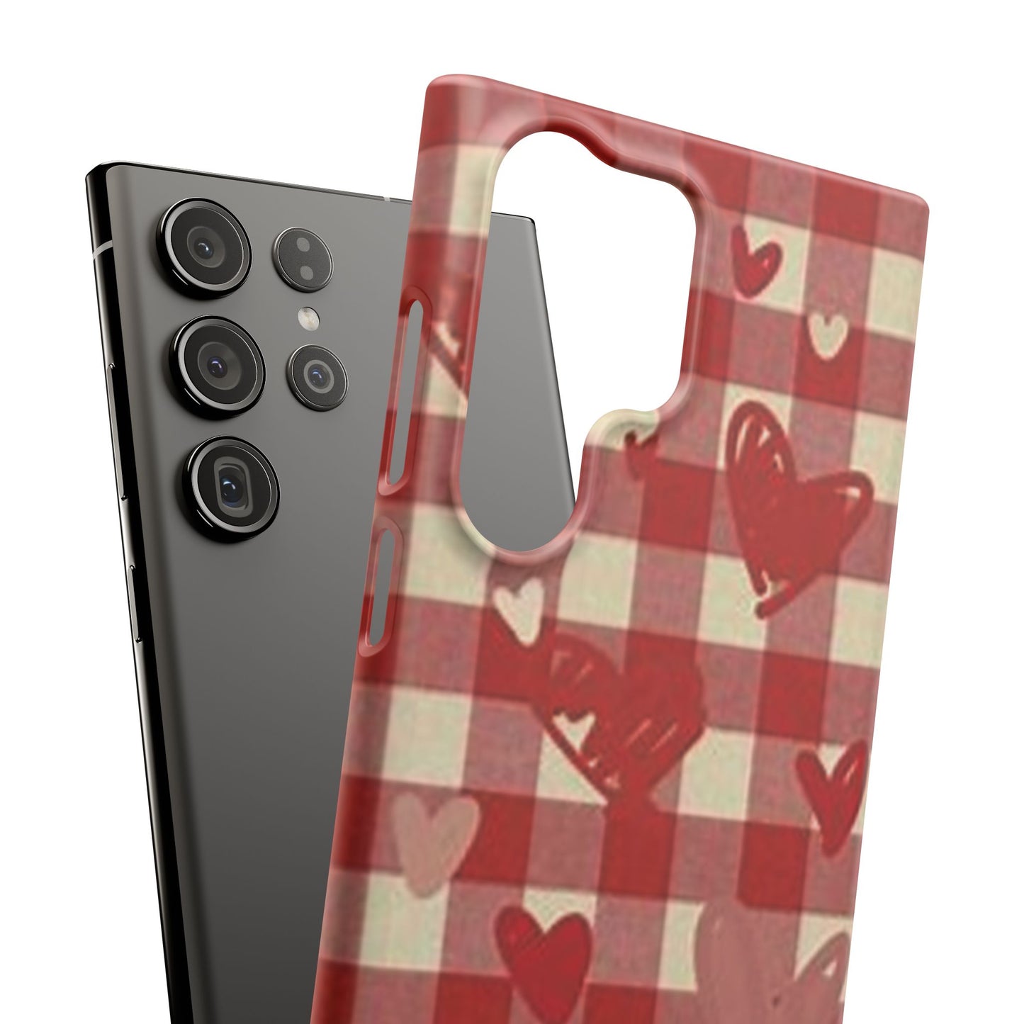 red plaid hearts phone case