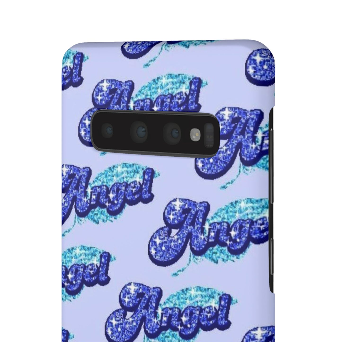 blue 'ANGEL' bubble lettering phone case