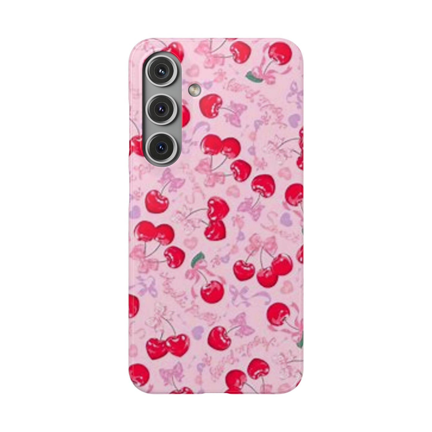 pink bow tied cherry pattern phone case