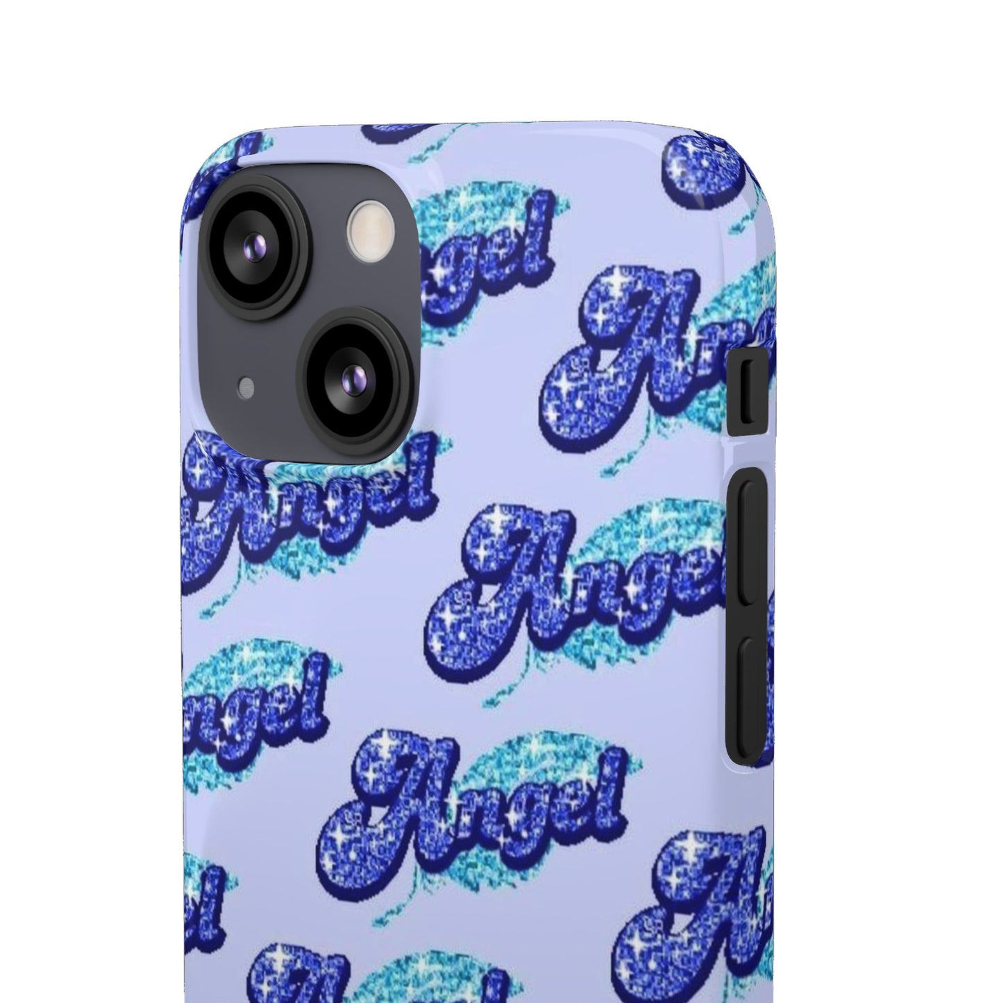 blue 'ANGEL' bubble lettering phone case