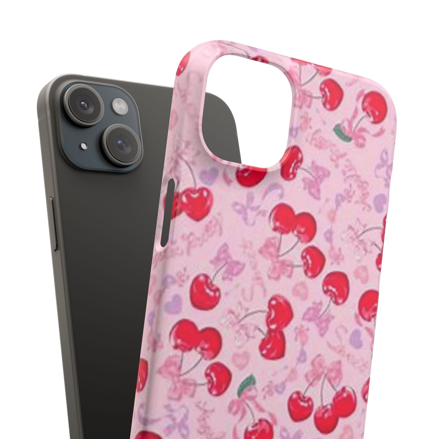 pink bow tied cherry pattern phone case