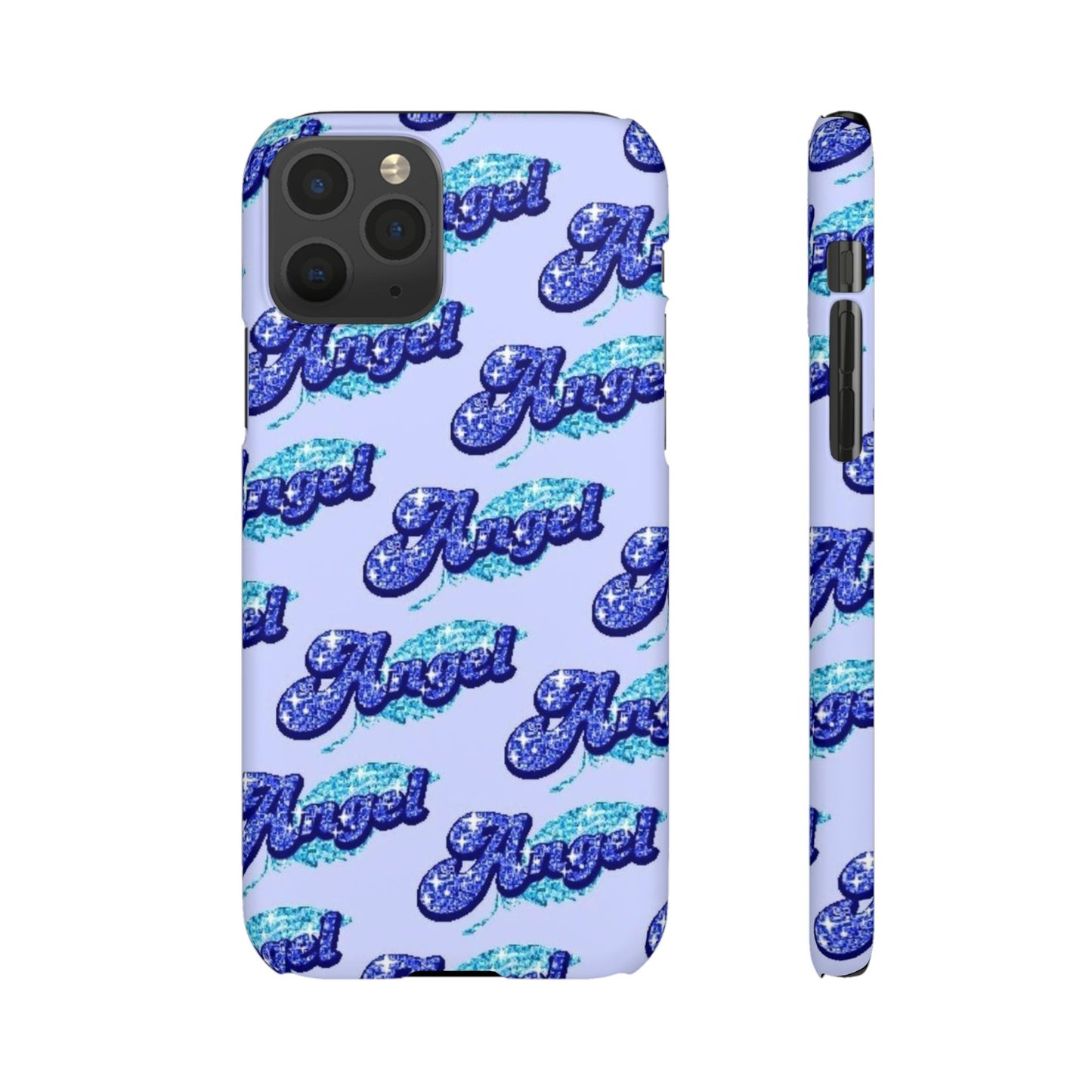 blue 'ANGEL' bubble lettering phone case