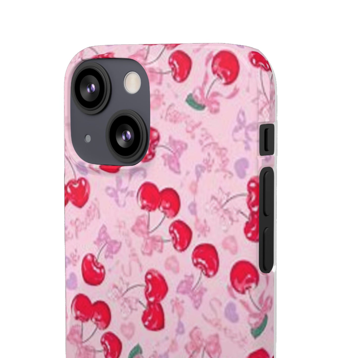 pink bow tied cherry pattern phone case