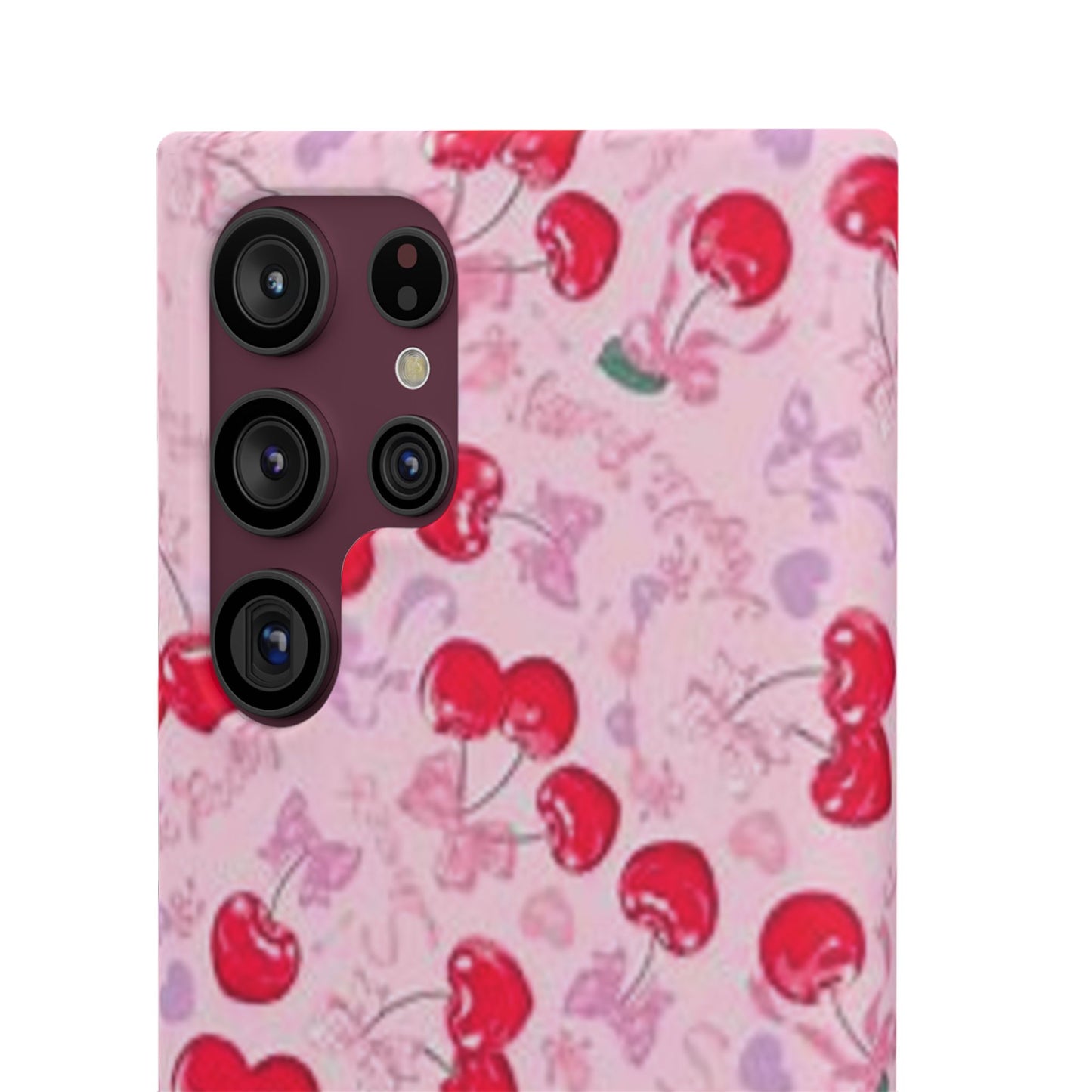 pink bow tied cherry pattern phone case