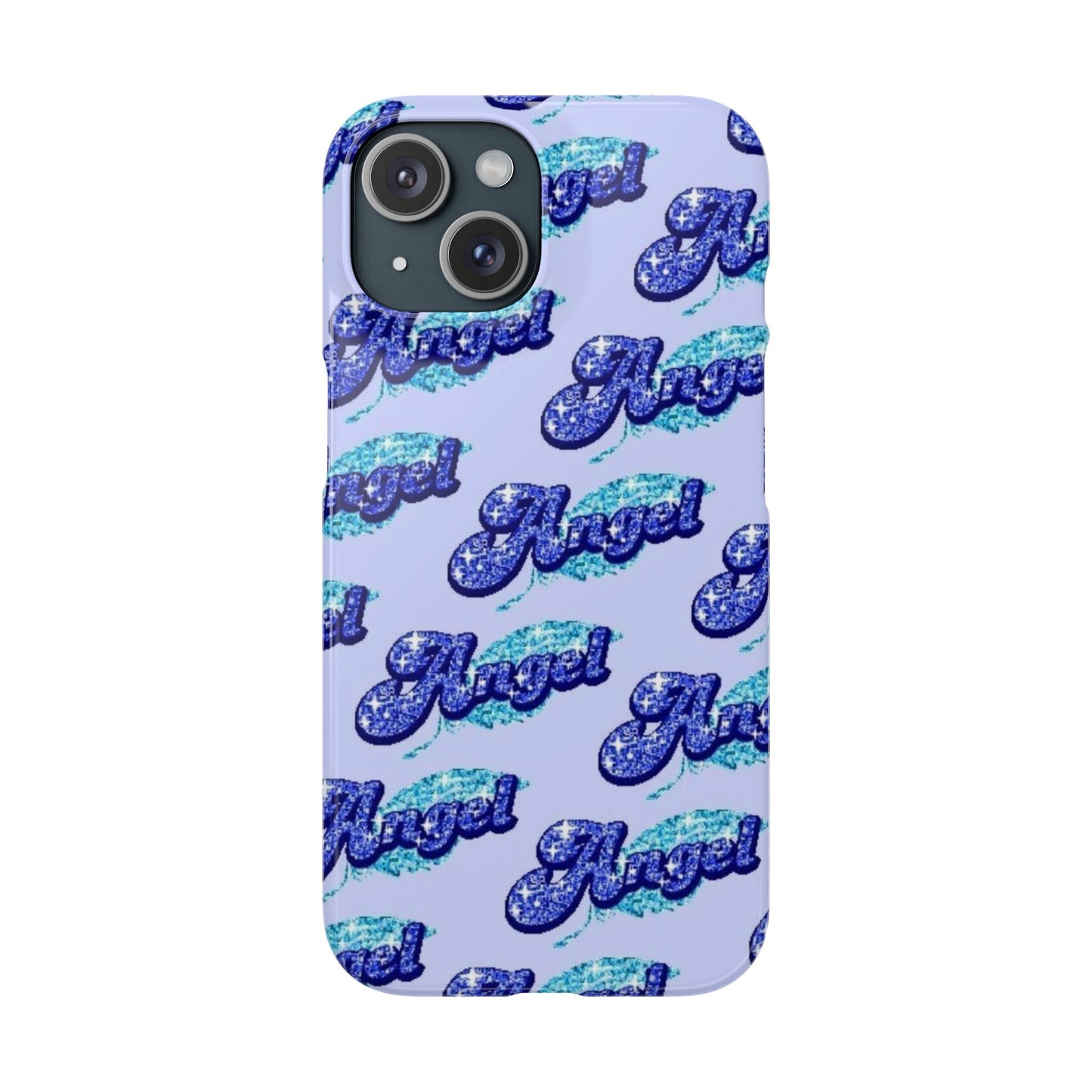 blue 'ANGEL' bubble lettering phone case