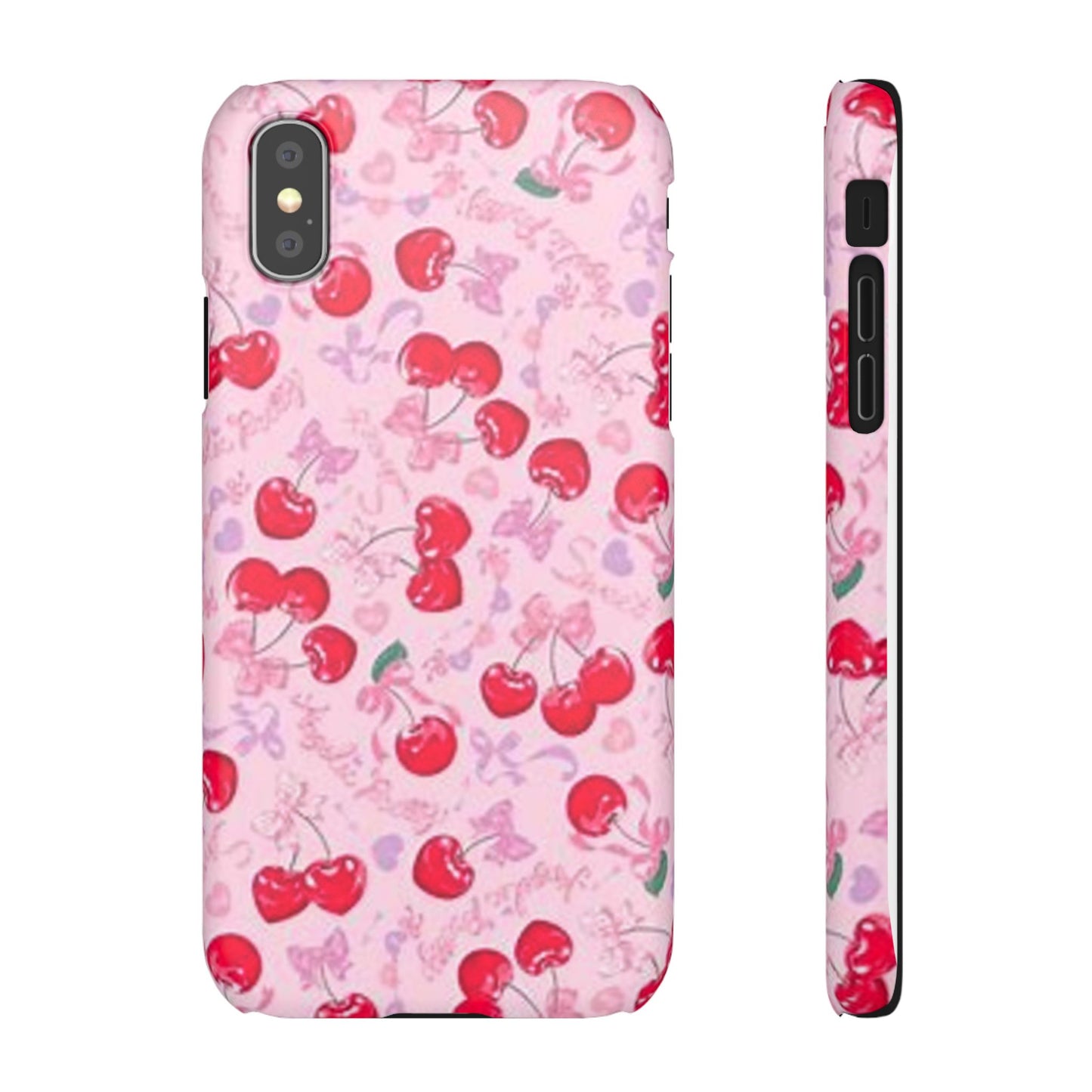 pink bow tied cherry pattern phone case