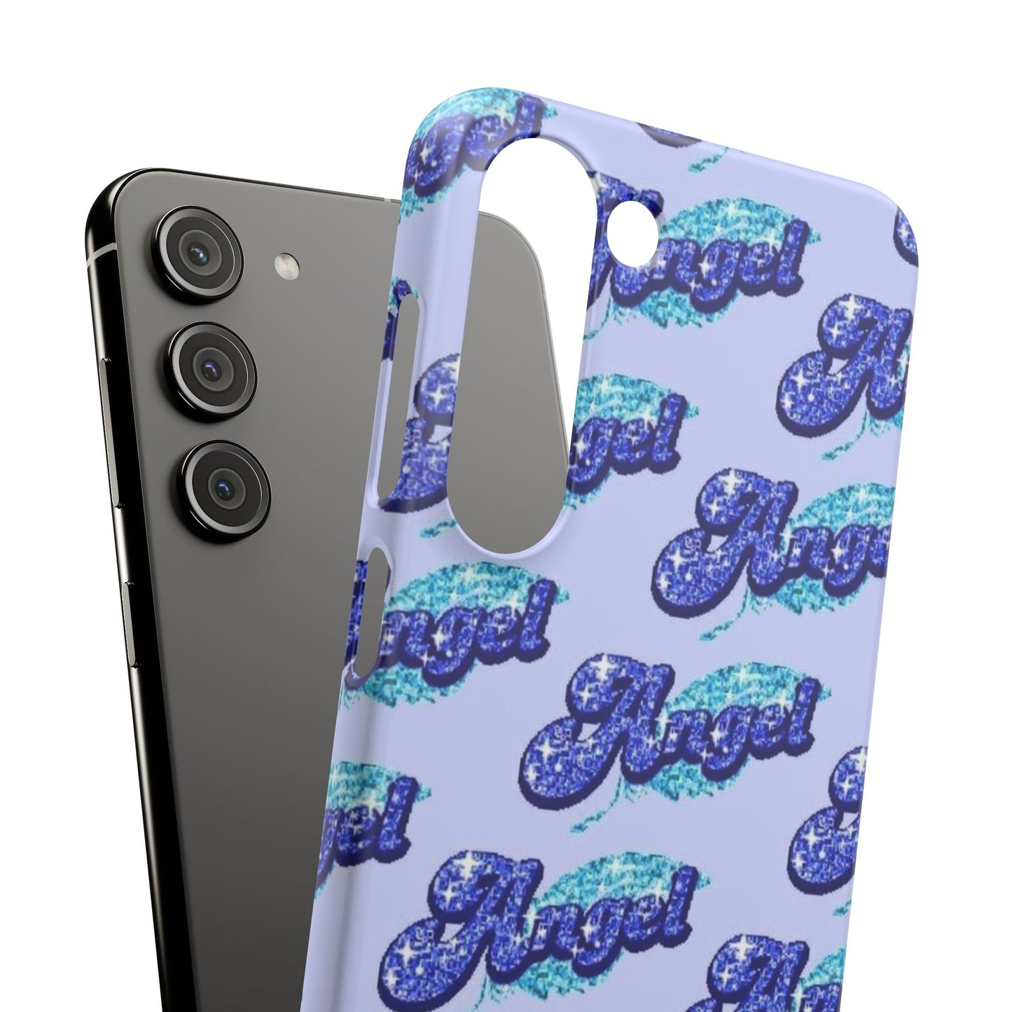 blue 'ANGEL' bubble lettering phone case