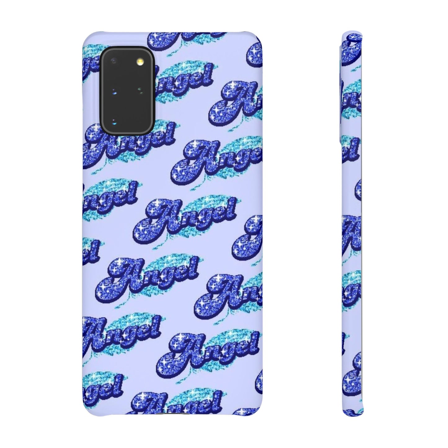 blue 'ANGEL' bubble lettering phone case