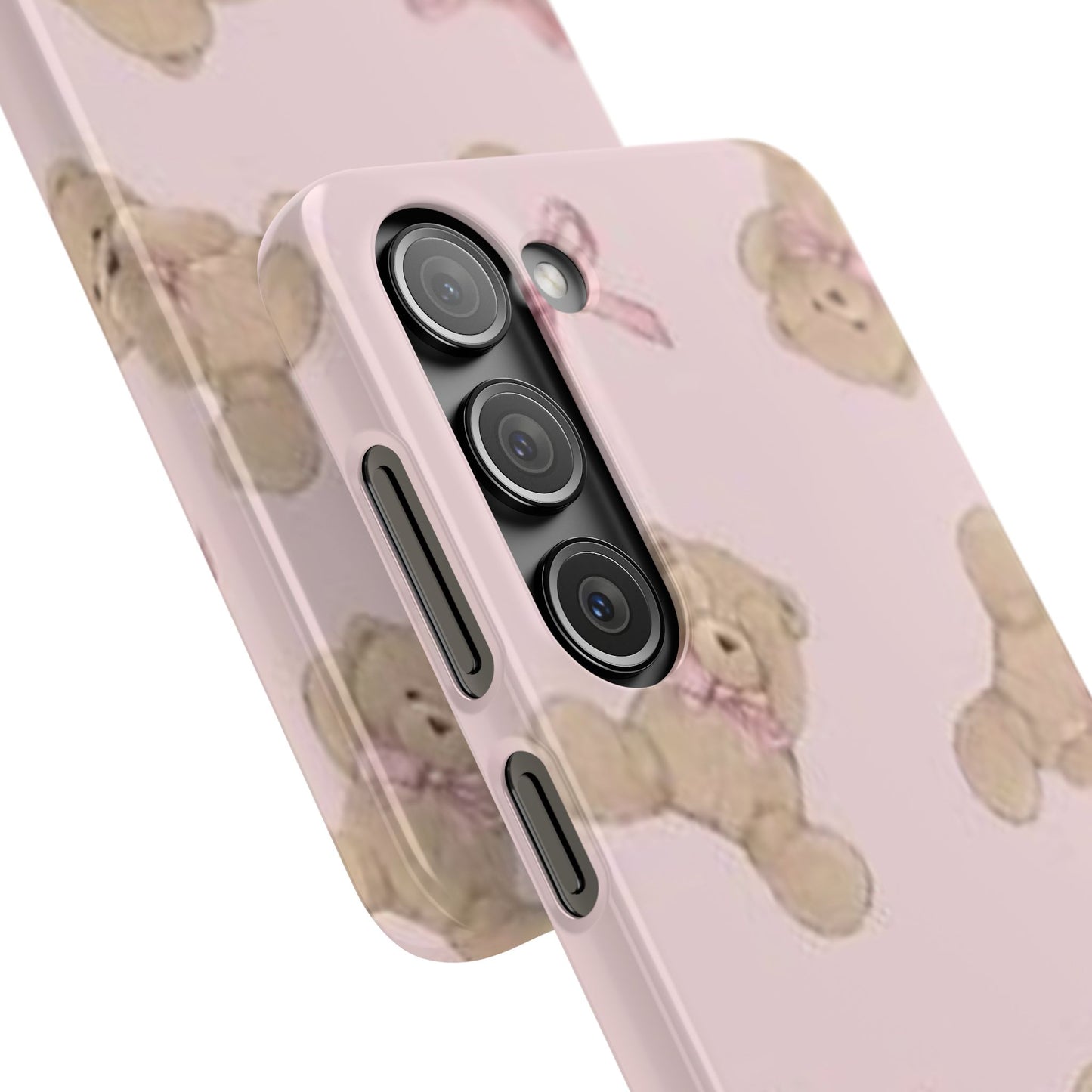 pink background teddy bear phone case