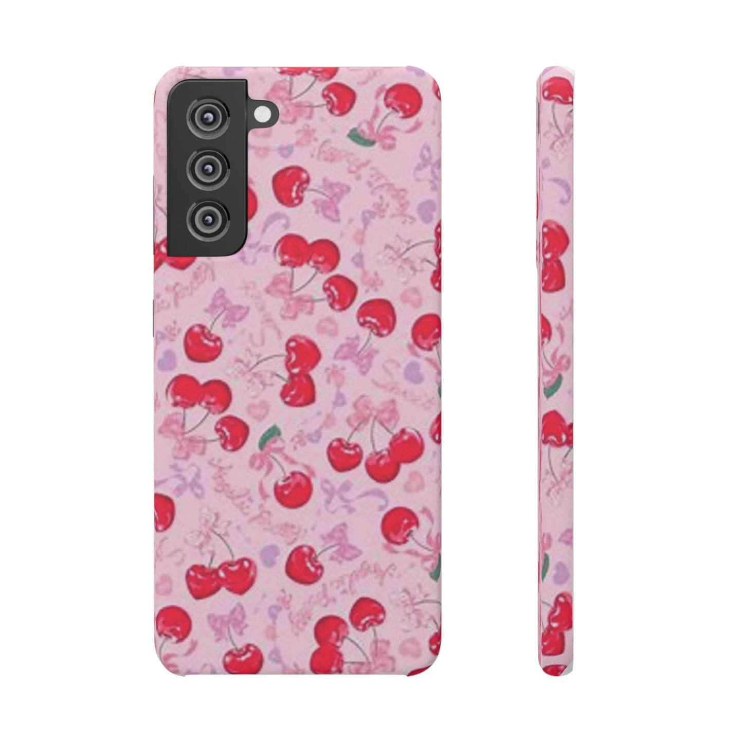 pink bow tied cherry pattern phone case