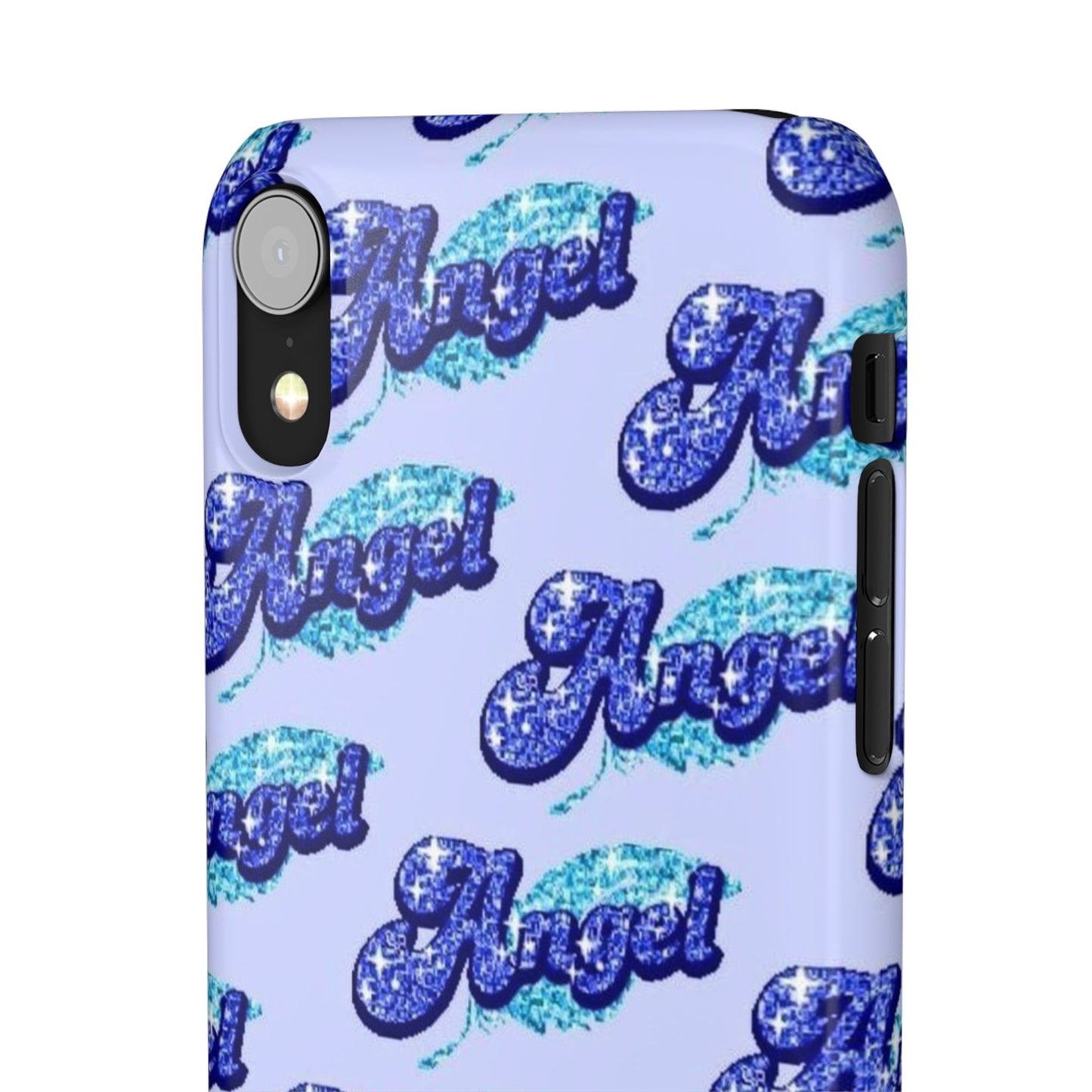 blue 'ANGEL' bubble lettering phone case