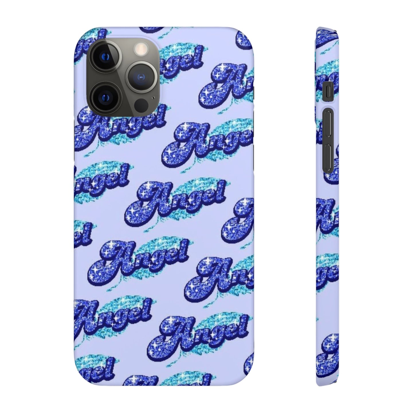 blue 'ANGEL' bubble lettering phone case