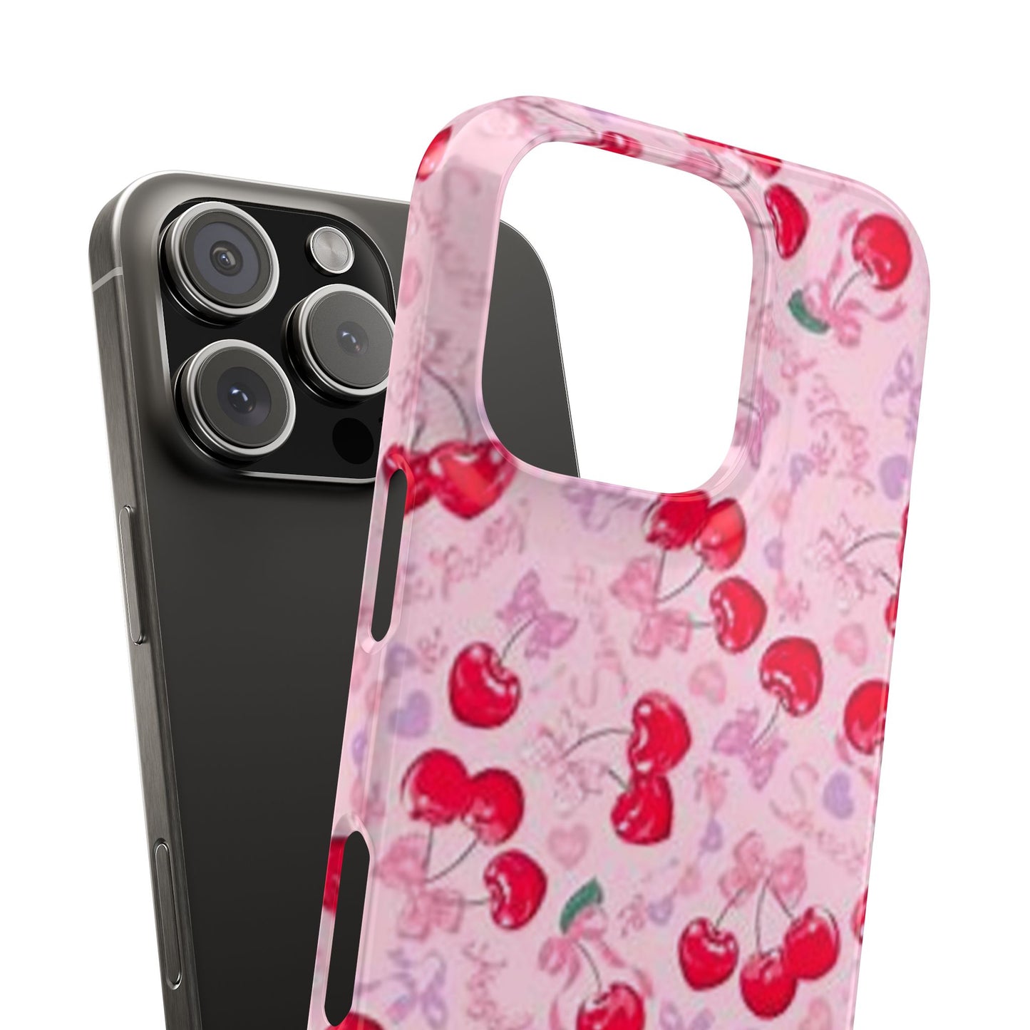 pink bow tied cherry pattern phone case