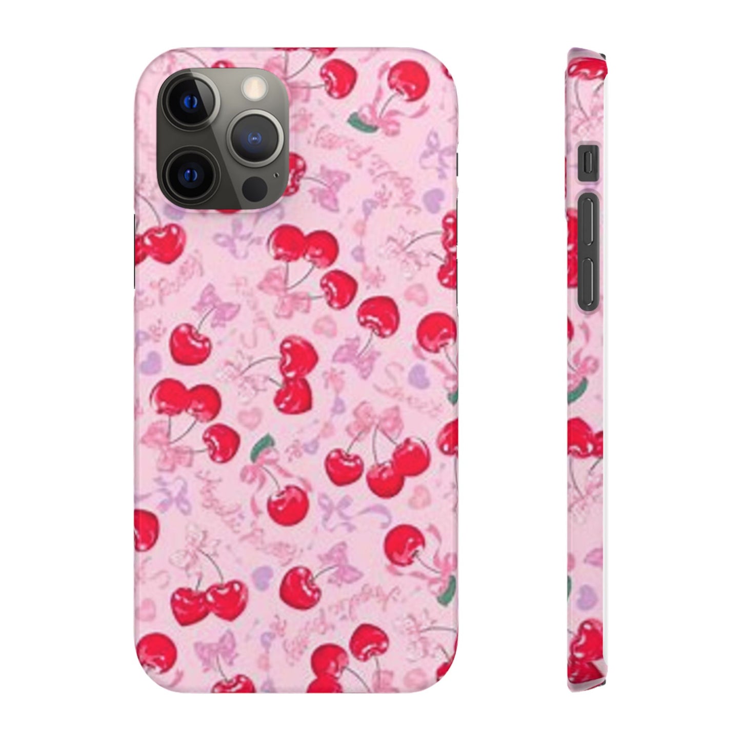 pink bow tied cherry pattern phone case