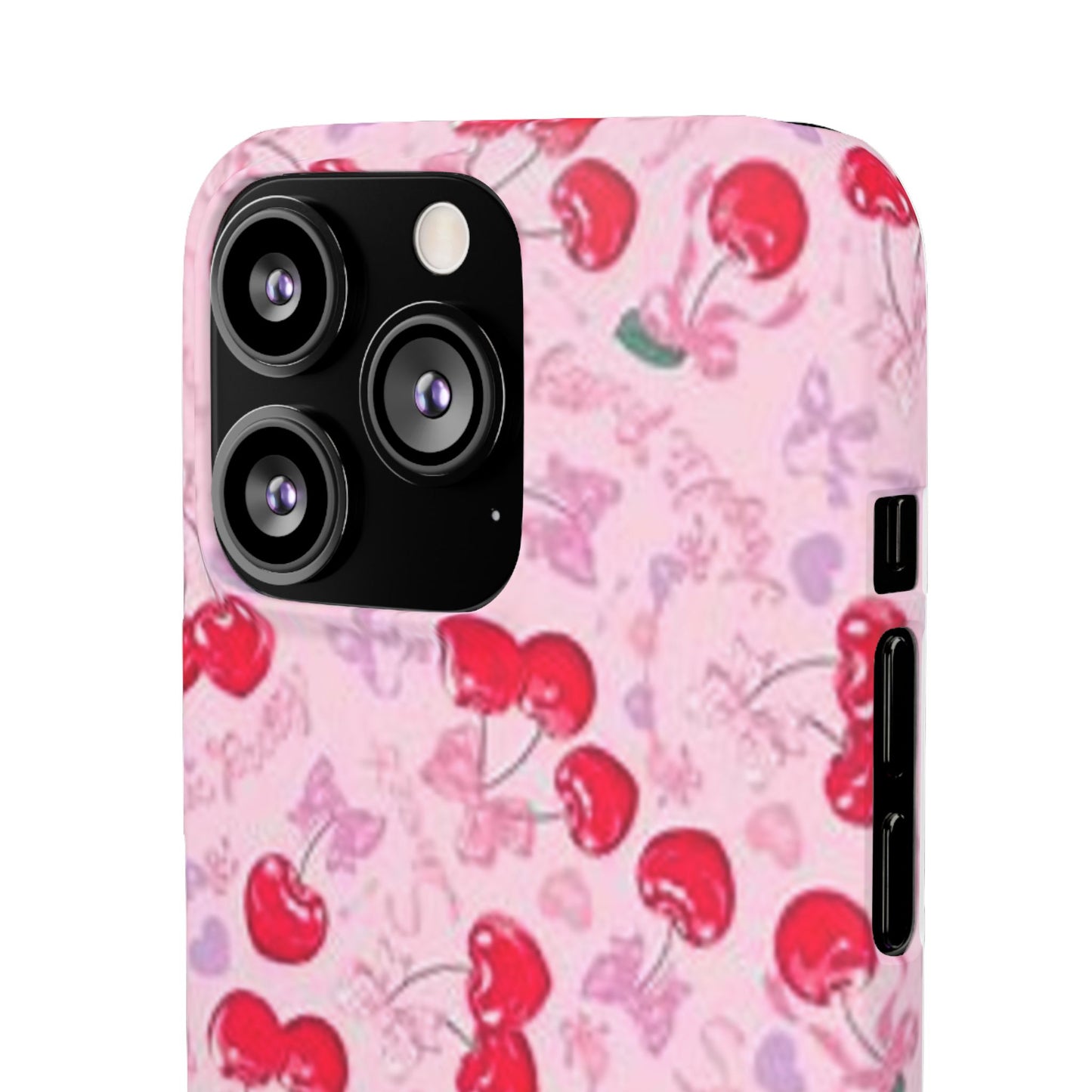 pink bow tied cherry pattern phone case