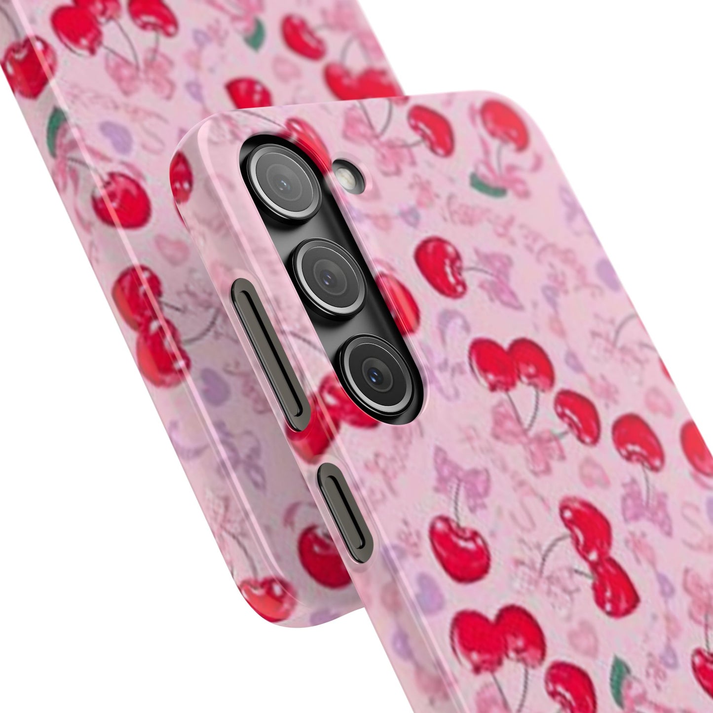 pink bow tied cherry pattern phone case