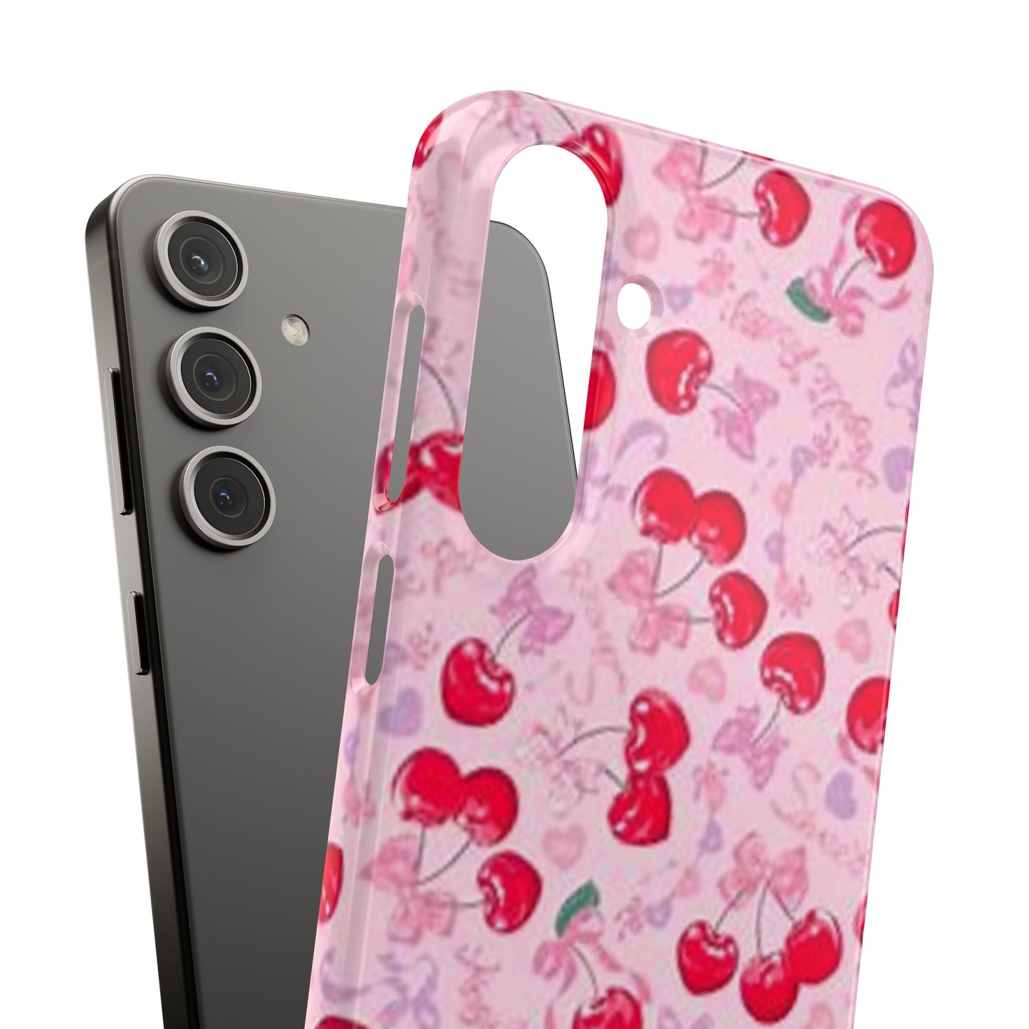 pink bow tied cherry pattern phone case