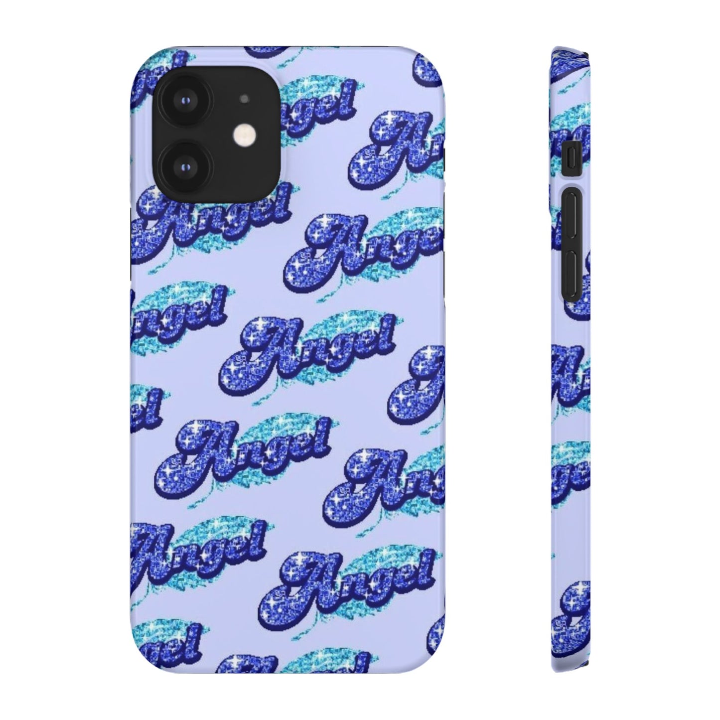 blue 'ANGEL' bubble lettering phone case