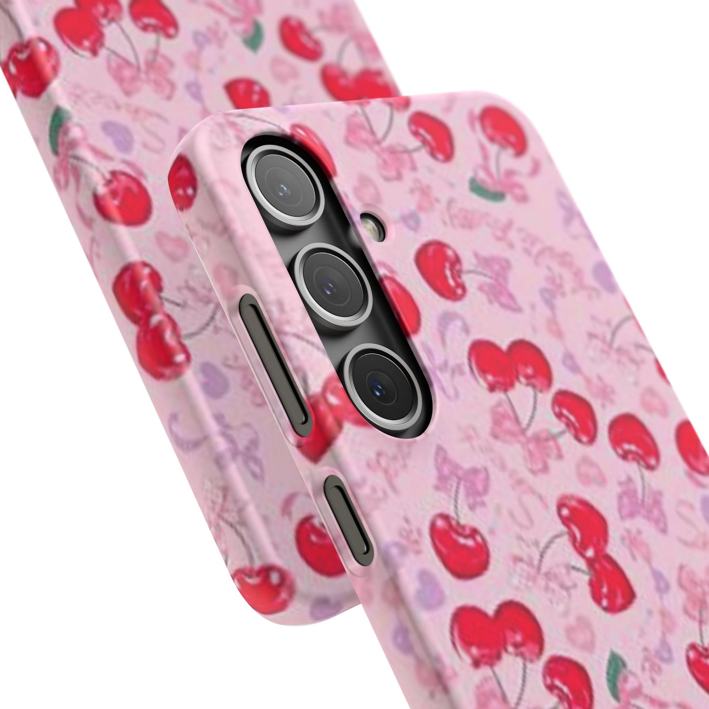 pink bow tied cherry pattern phone case