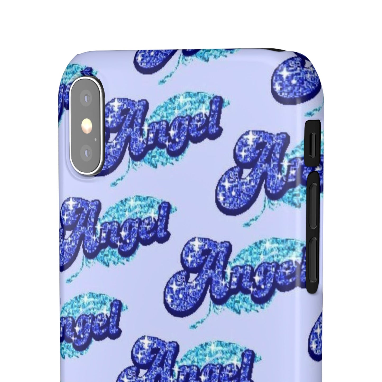 blue 'ANGEL' bubble lettering phone case