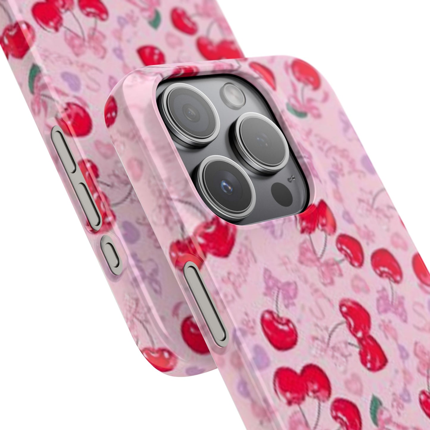 pink bow tied cherry pattern phone case