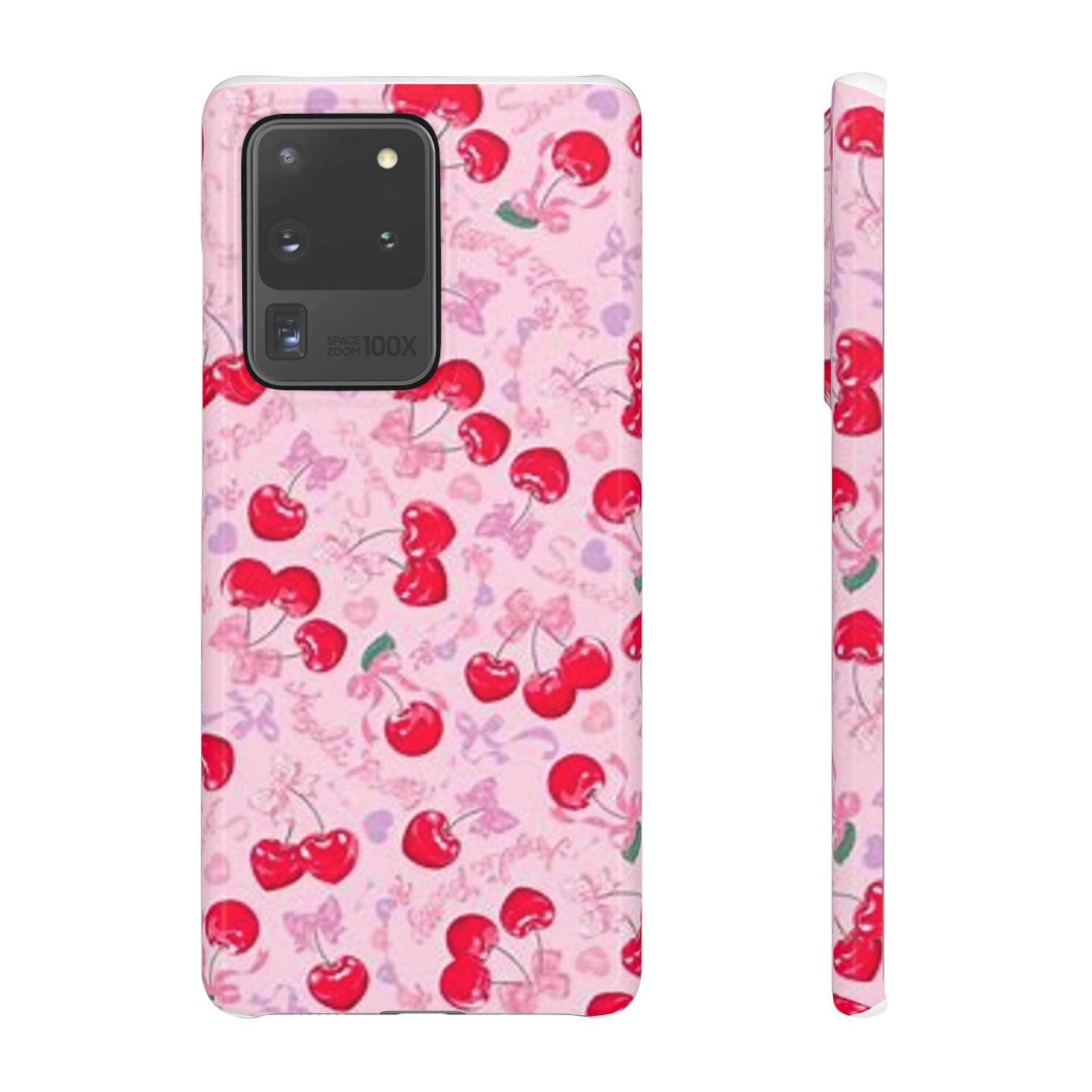 pink bow tied cherry pattern phone case