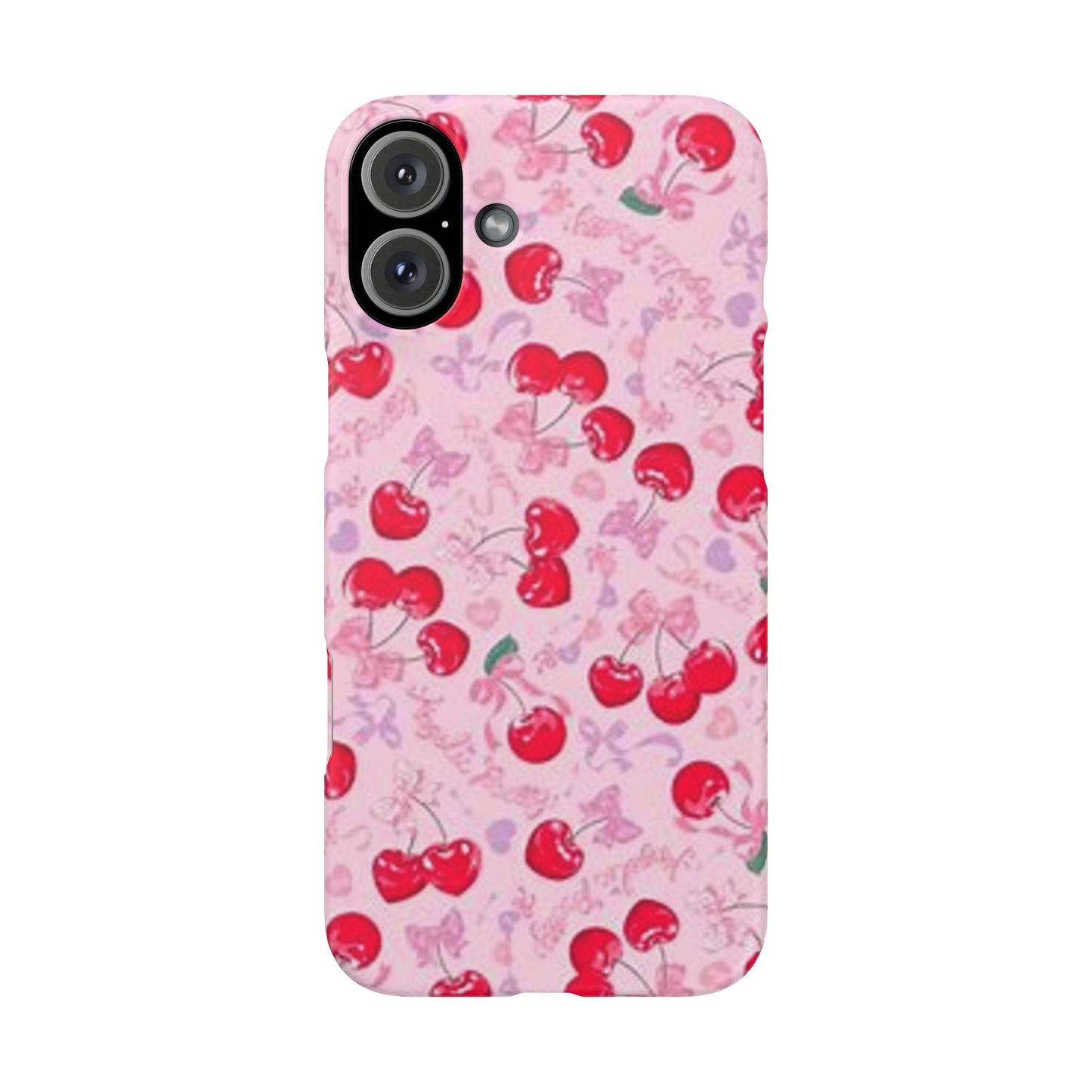 pink bow tied cherry pattern phone case