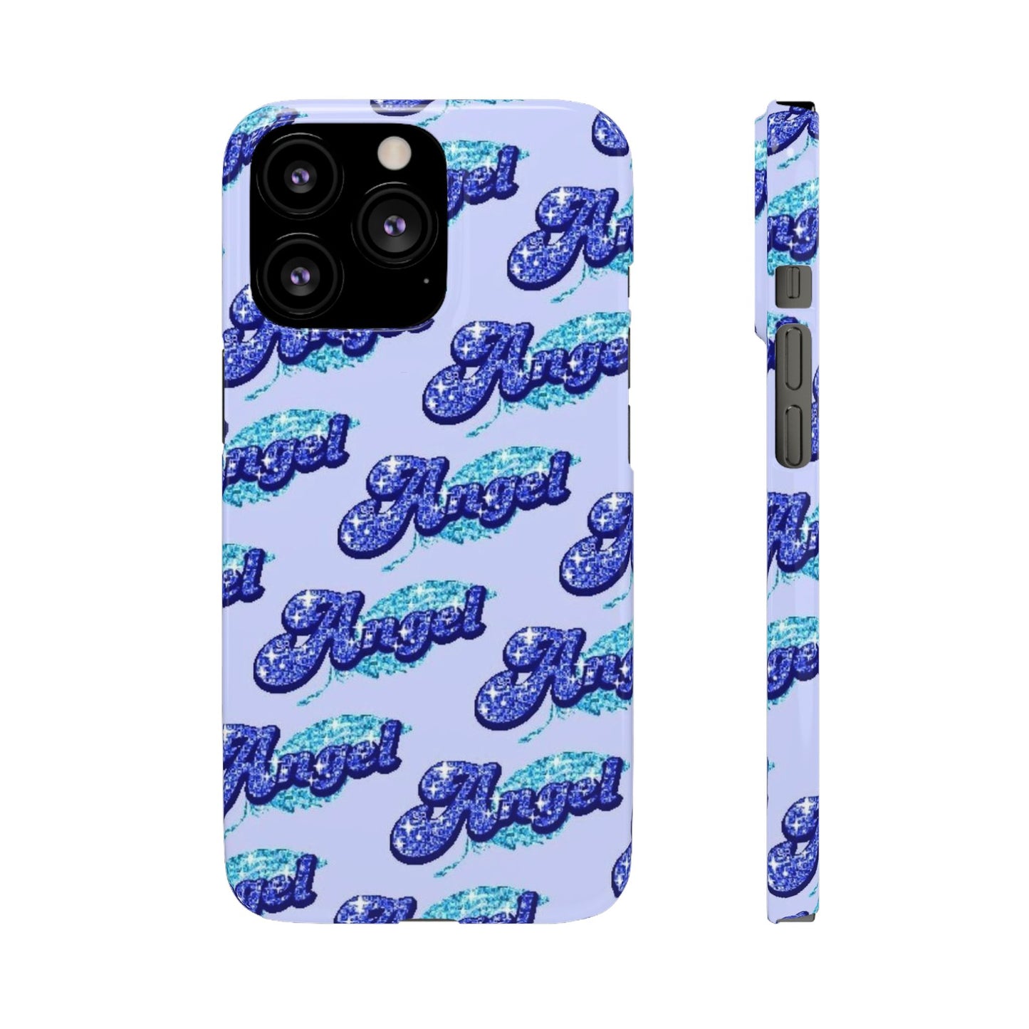 blue 'ANGEL' bubble lettering phone case