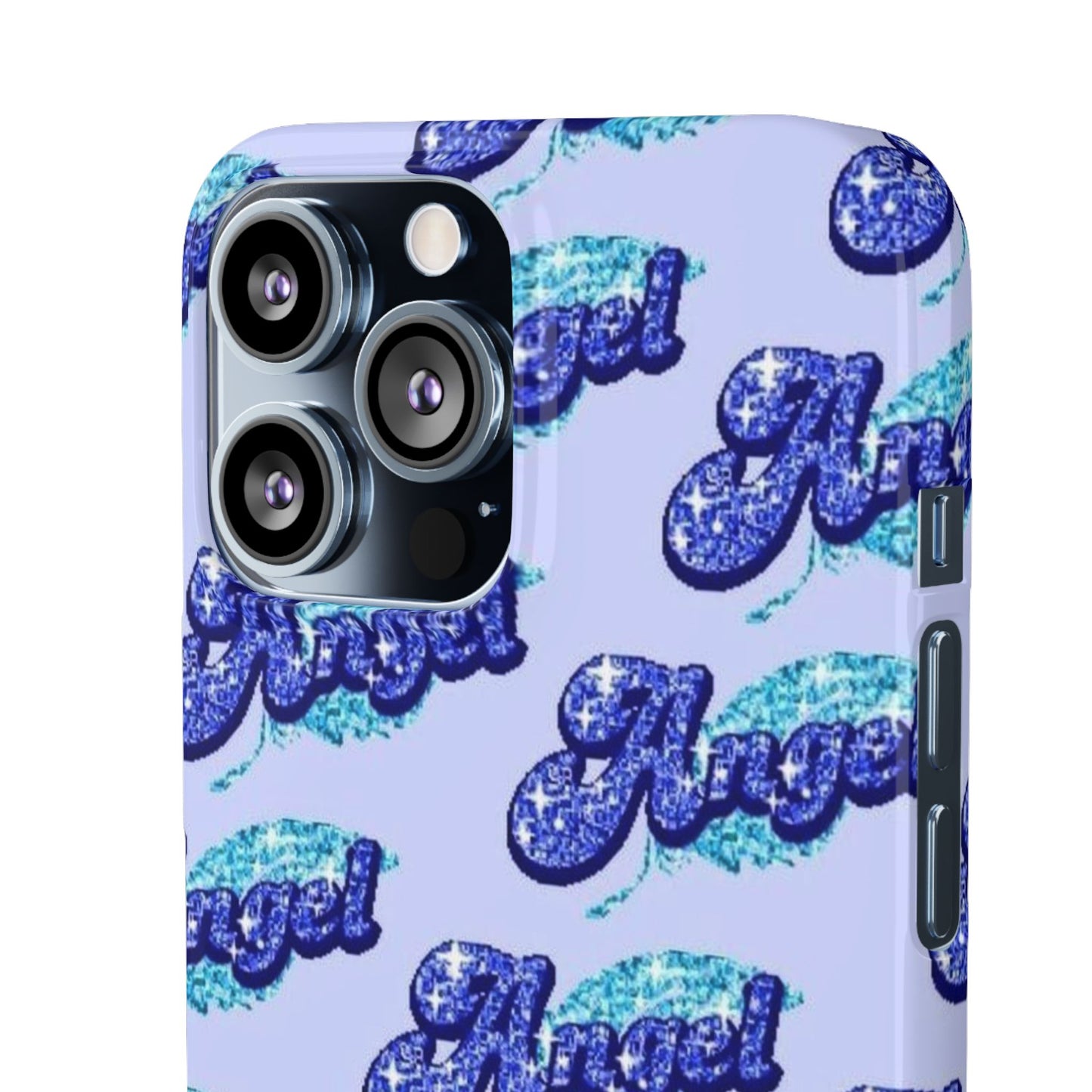 blue 'ANGEL' bubble lettering phone case