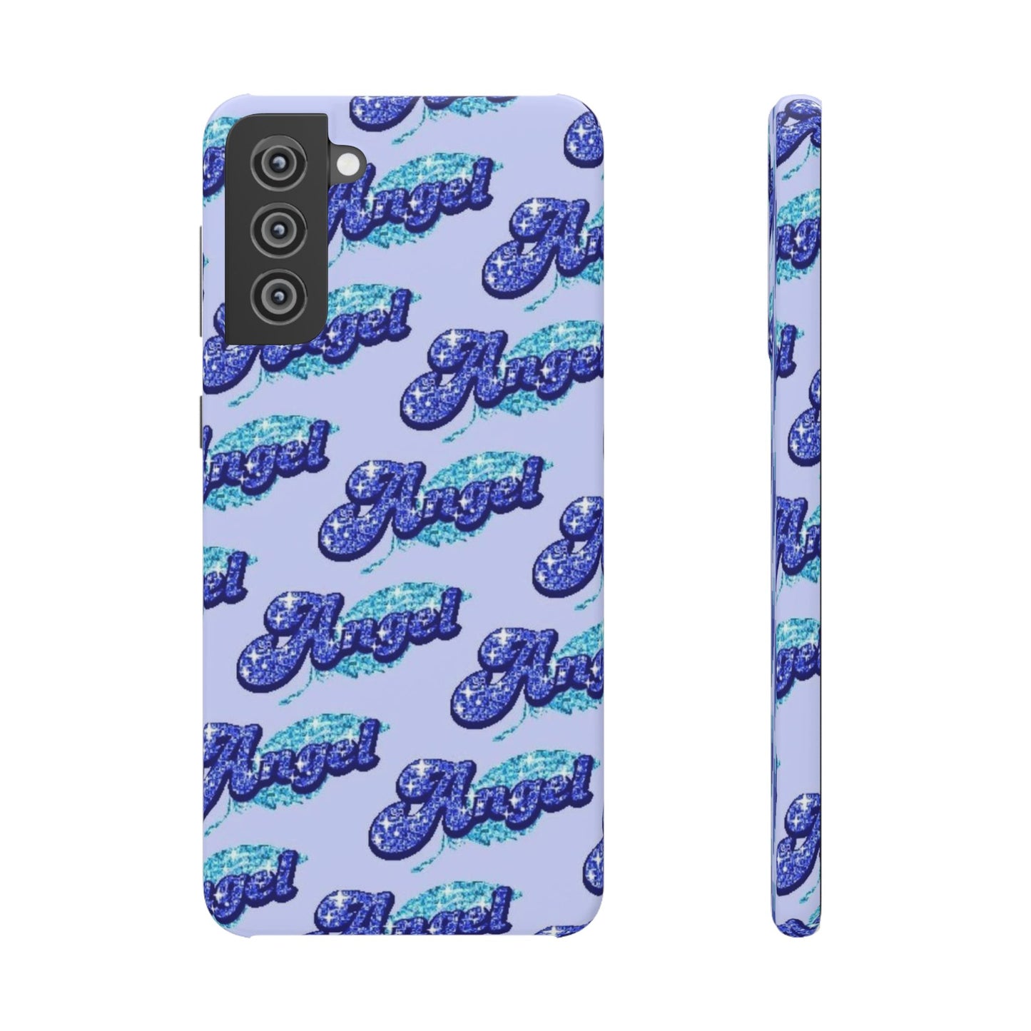 blue 'ANGEL' bubble lettering phone case