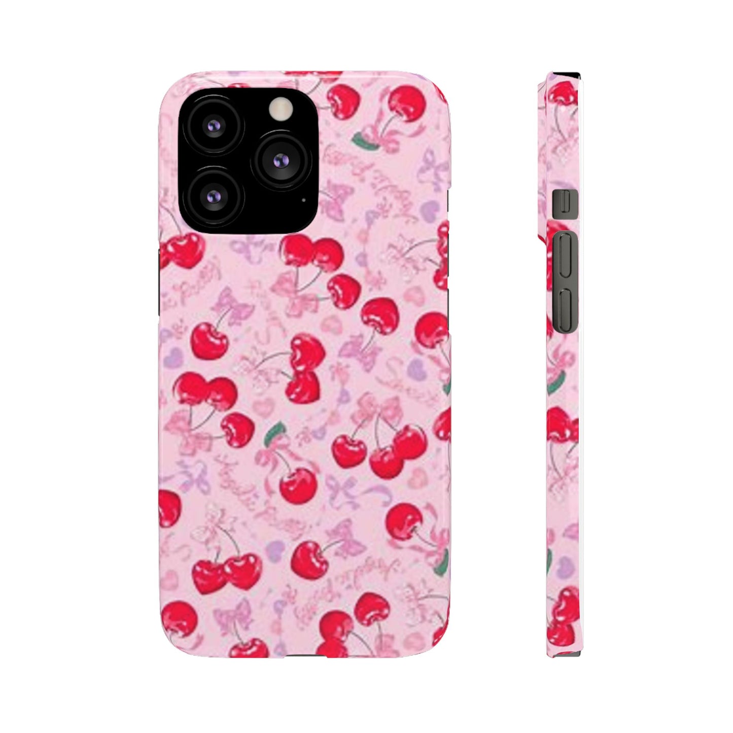 pink bow tied cherry pattern phone case