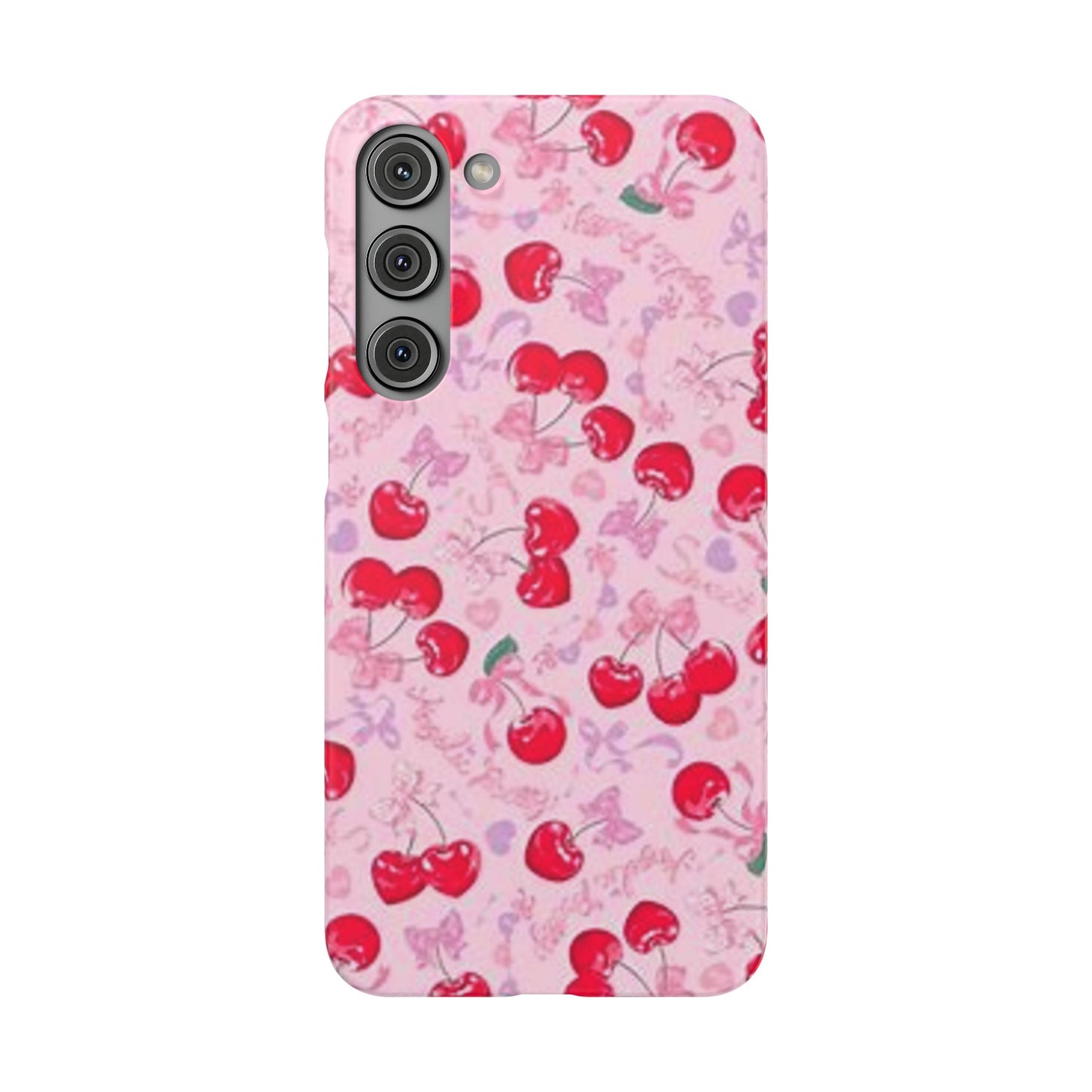 pink bow tied cherry pattern phone case