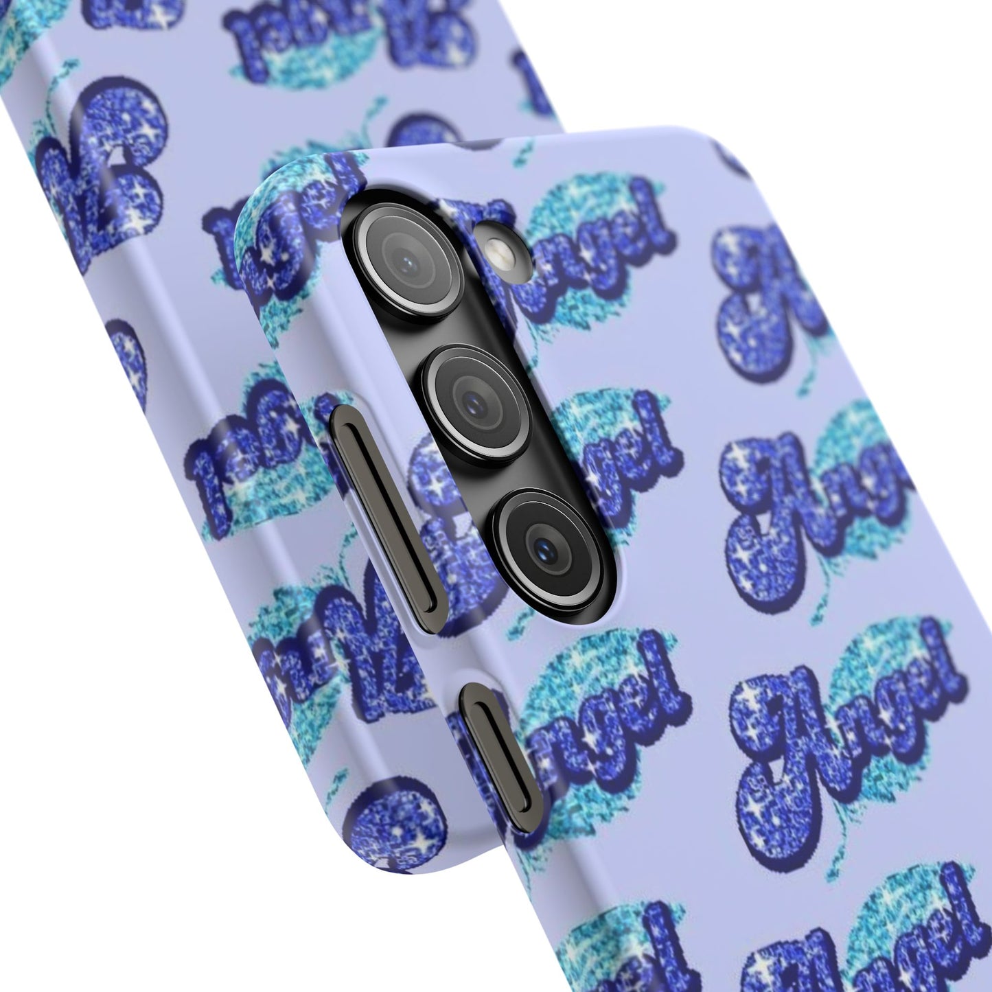 blue 'ANGEL' bubble lettering phone case