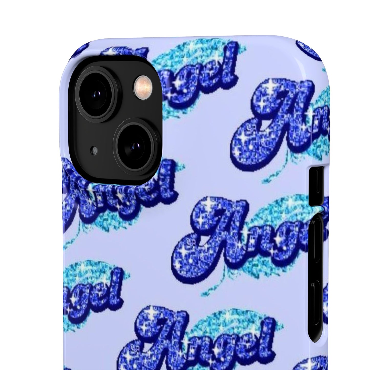 blue 'ANGEL' bubble lettering phone case