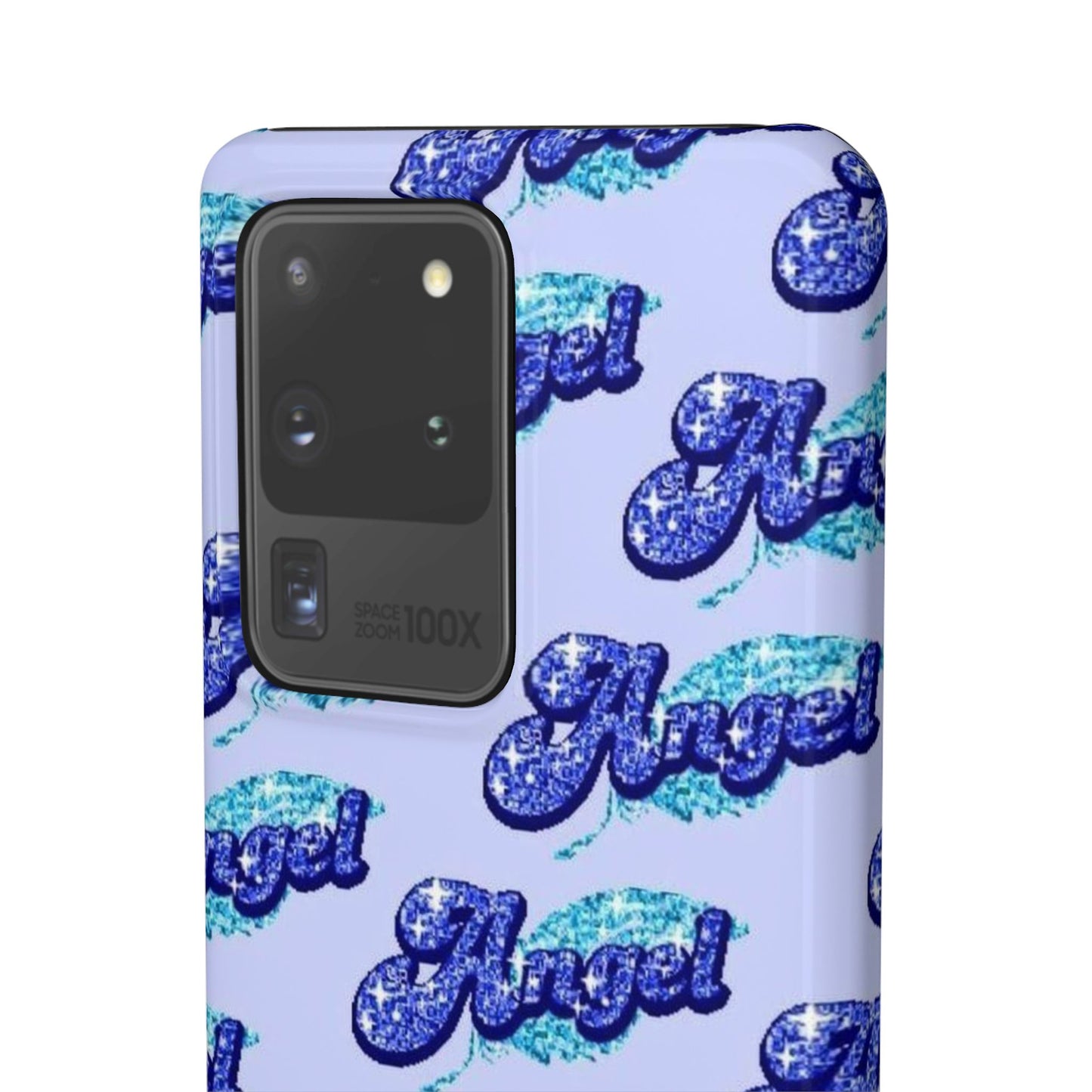 blue 'ANGEL' bubble lettering phone case