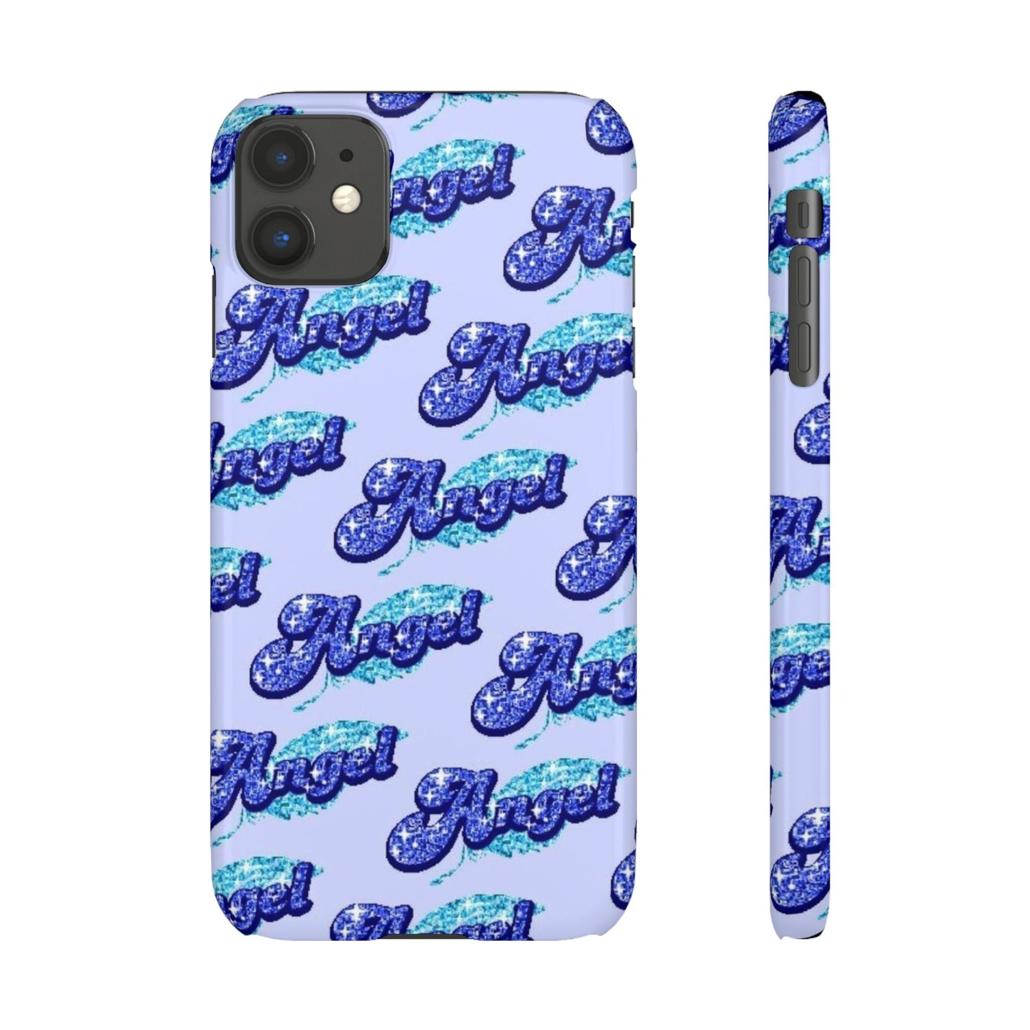 blue 'ANGEL' bubble lettering phone case