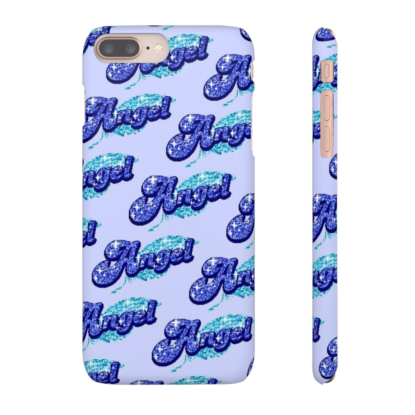 blue 'ANGEL' bubble lettering phone case