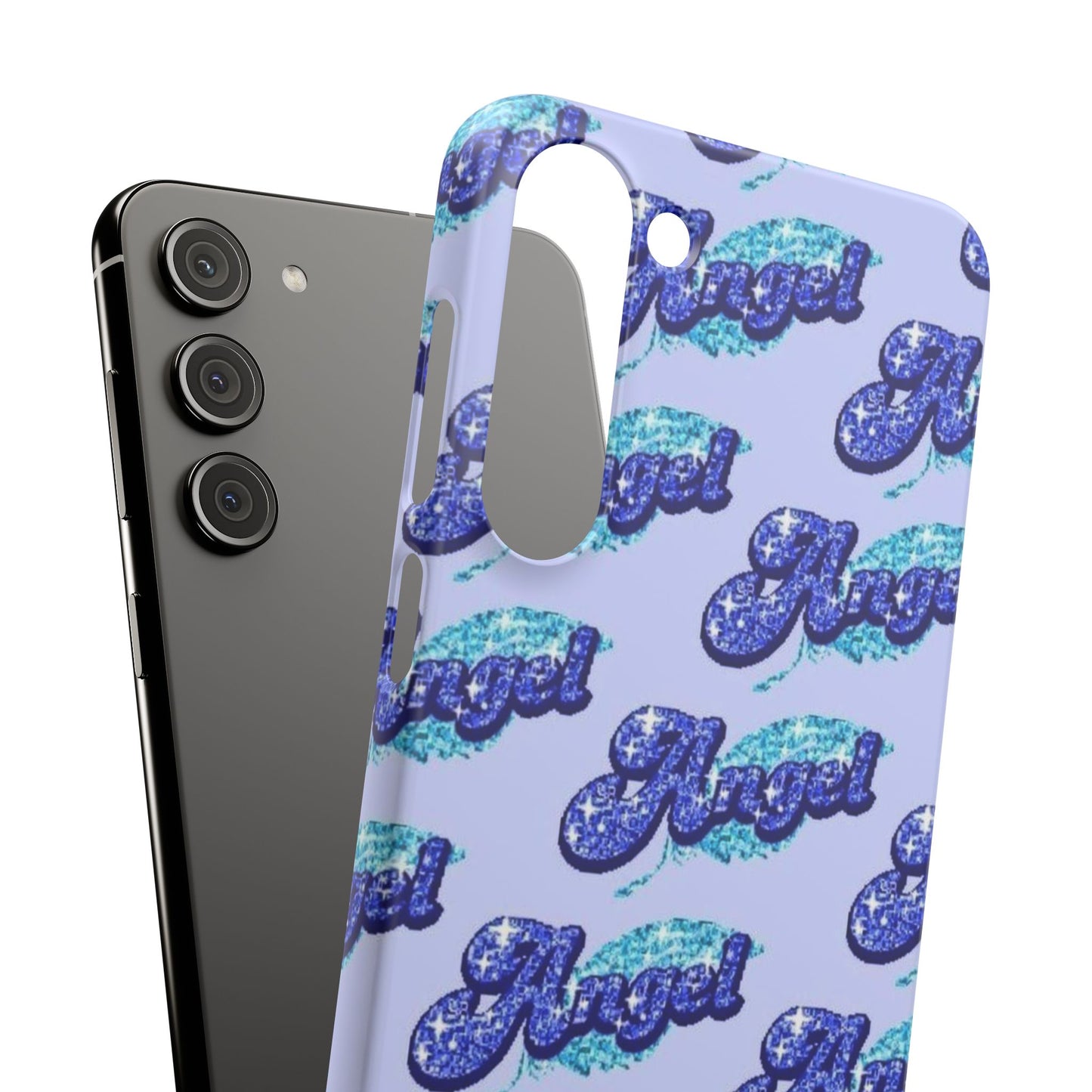 blue 'ANGEL' bubble lettering phone case