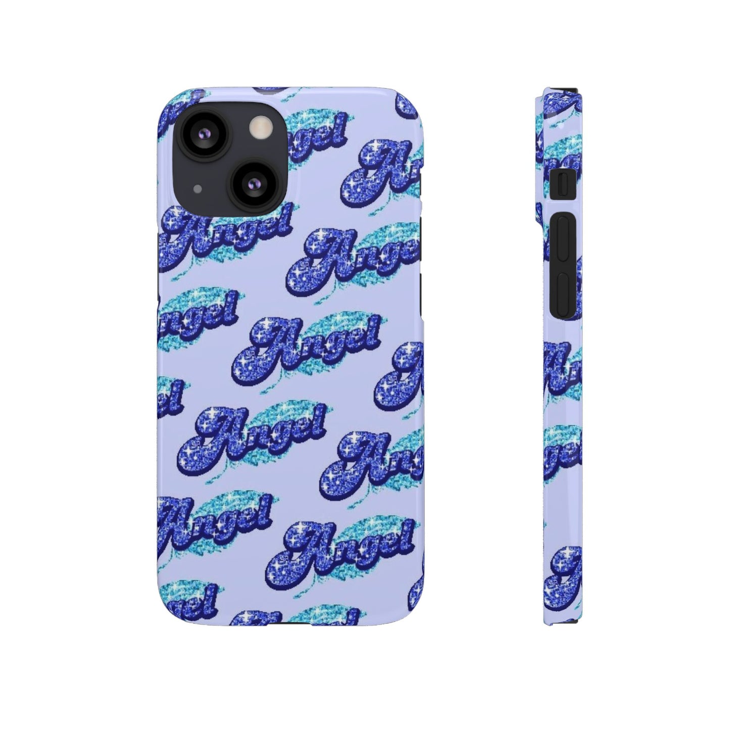 blue 'ANGEL' bubble lettering phone case