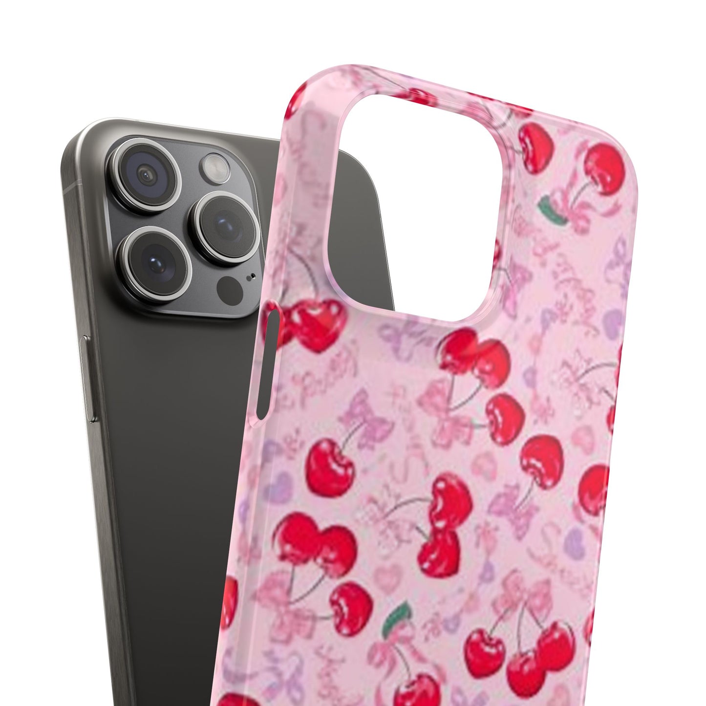 pink bow tied cherry pattern phone case