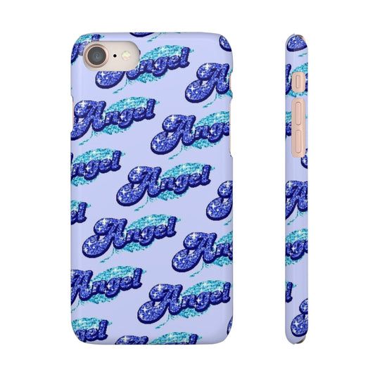 blue 'ANGEL' bubble lettering phone case