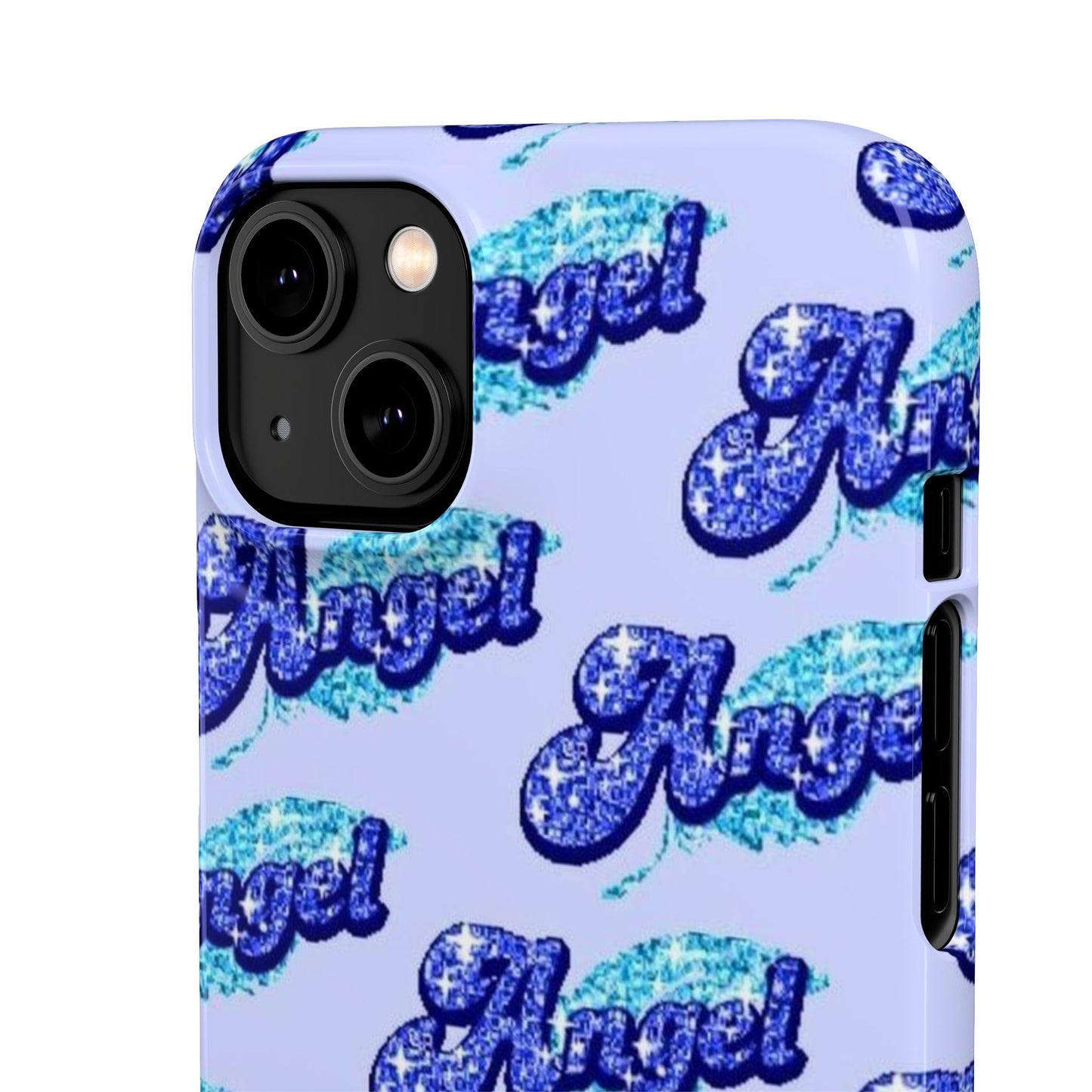 blue 'ANGEL' bubble lettering phone case