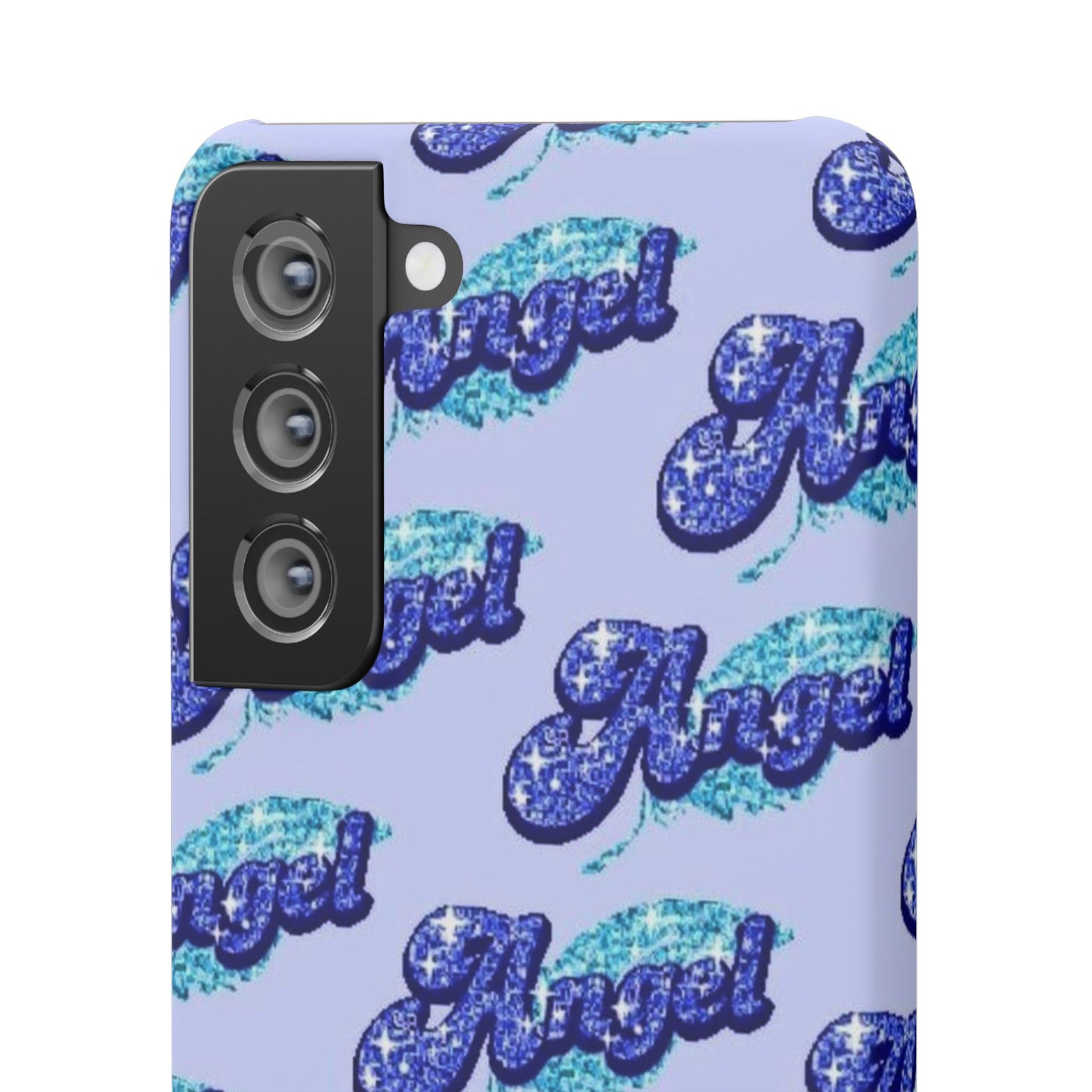 blue 'ANGEL' bubble lettering phone case